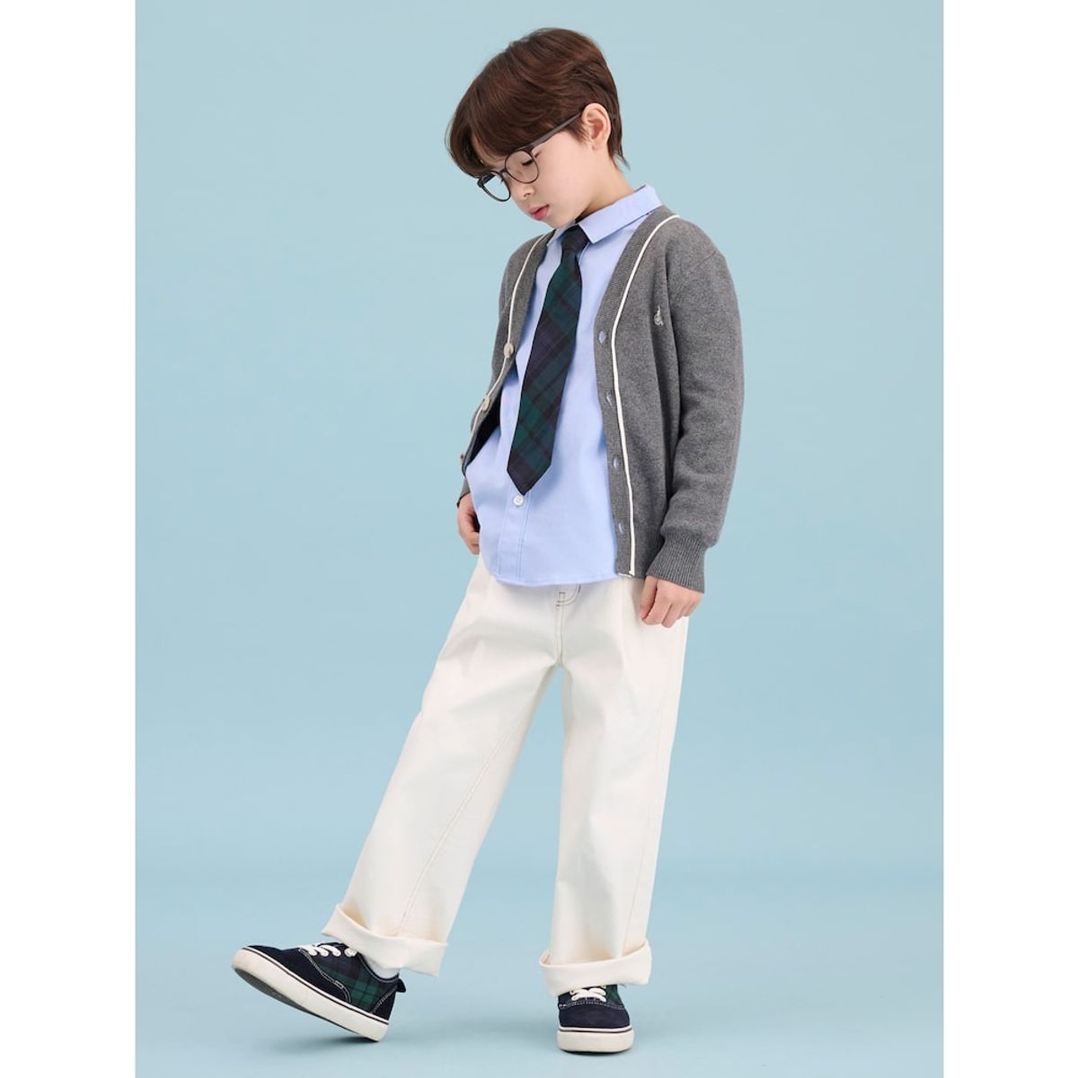 빈폴 키즈(BEANPOLE KIDS) [Essential] 면 브이넥 카디건  애쉬 (BI515AUE14)