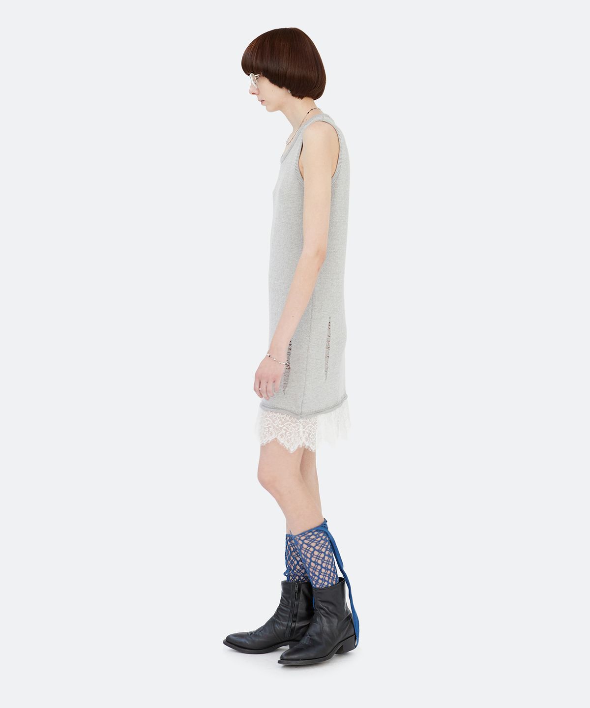 경(GYEONG) Metallic Knit Dress_Silver Gray