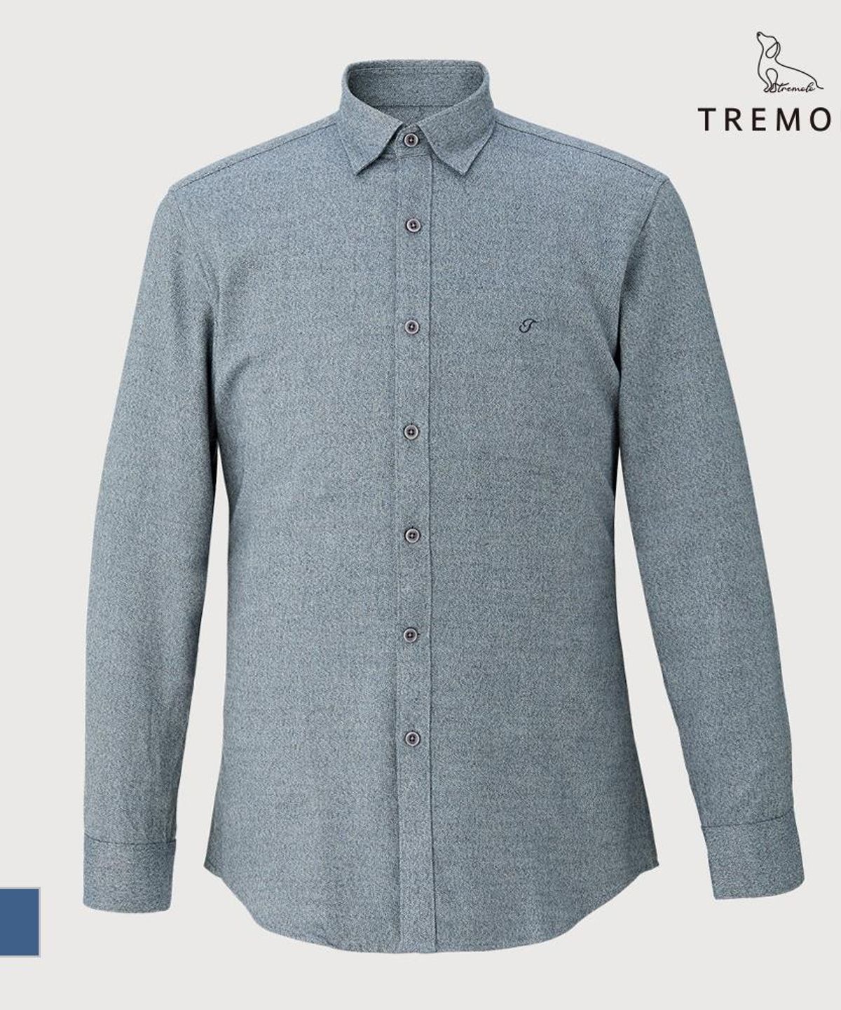트레몰로(TREMOLO) 헤링본 기모 블루 셔츠_TGNTLYF8341