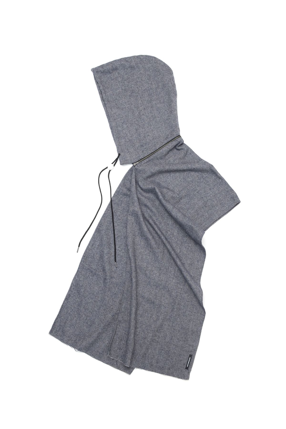 해칭룸(HATCHINGROOM) Hoodie Muffler Hairy Herringbone Blue Grey