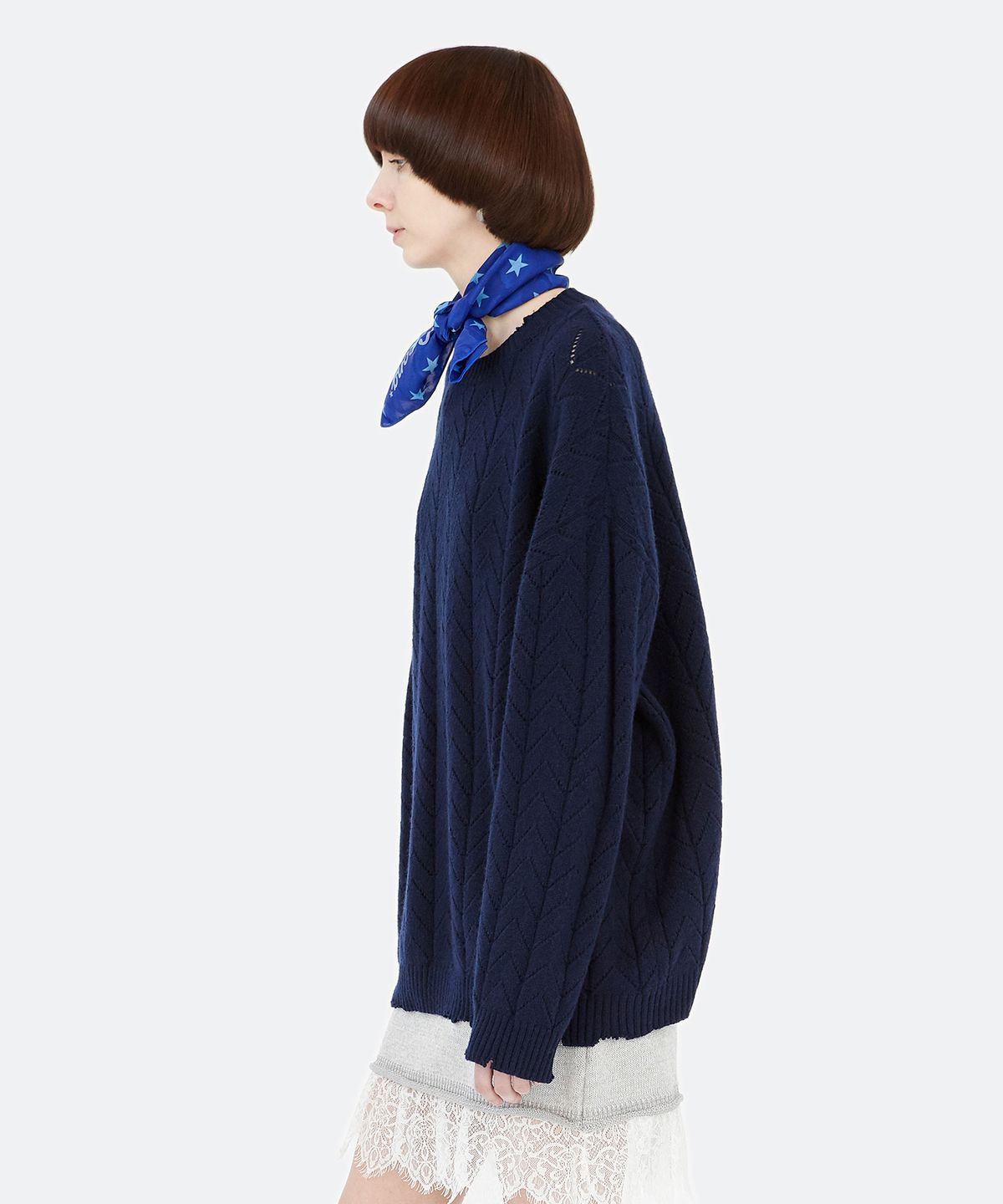 경(GYEONG) Oversize Damaged Knit Sweater_Navy