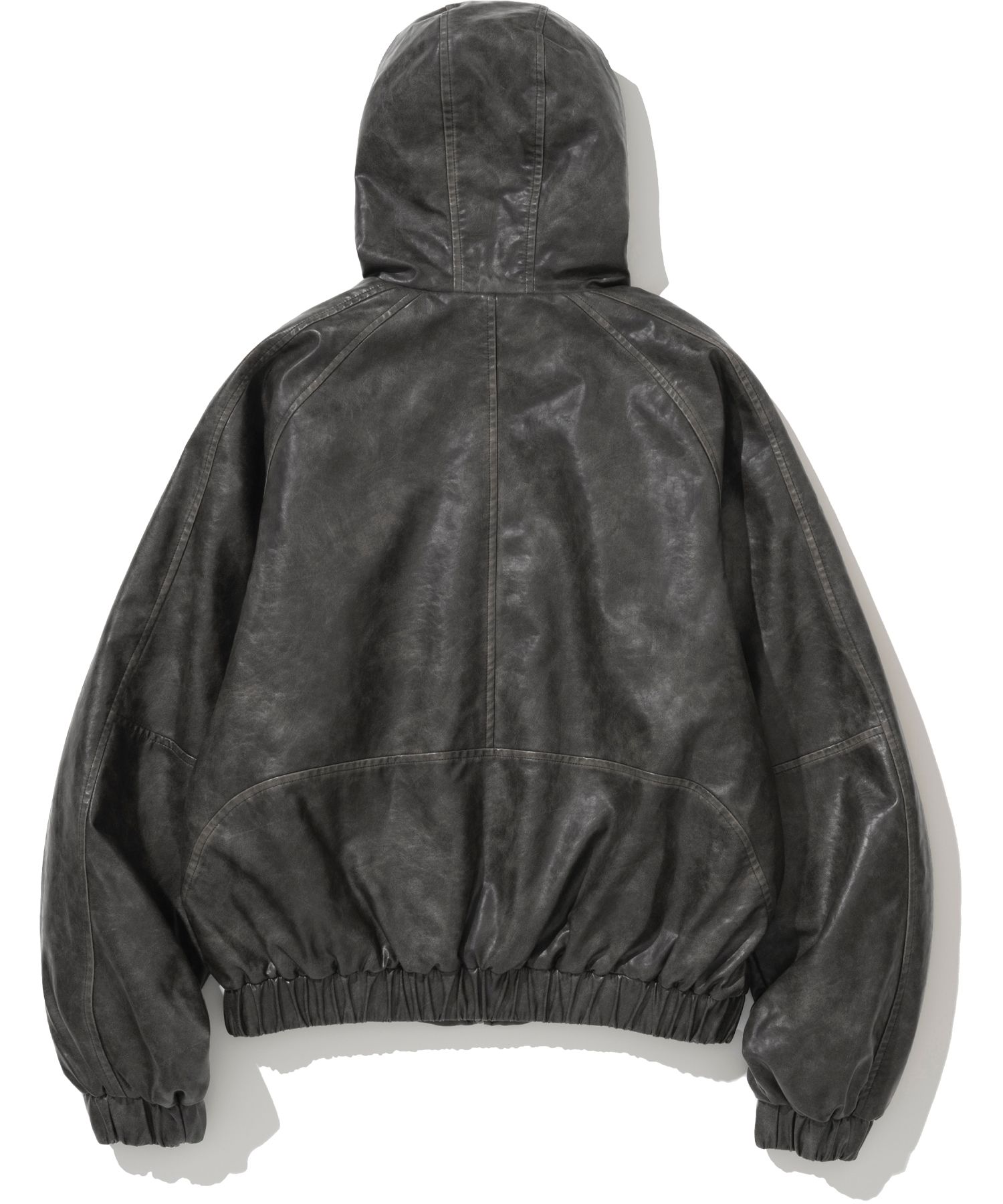 MUSINSA | NOT4NERD Crop Leather Vintage Hooded Jacket - Charcoal