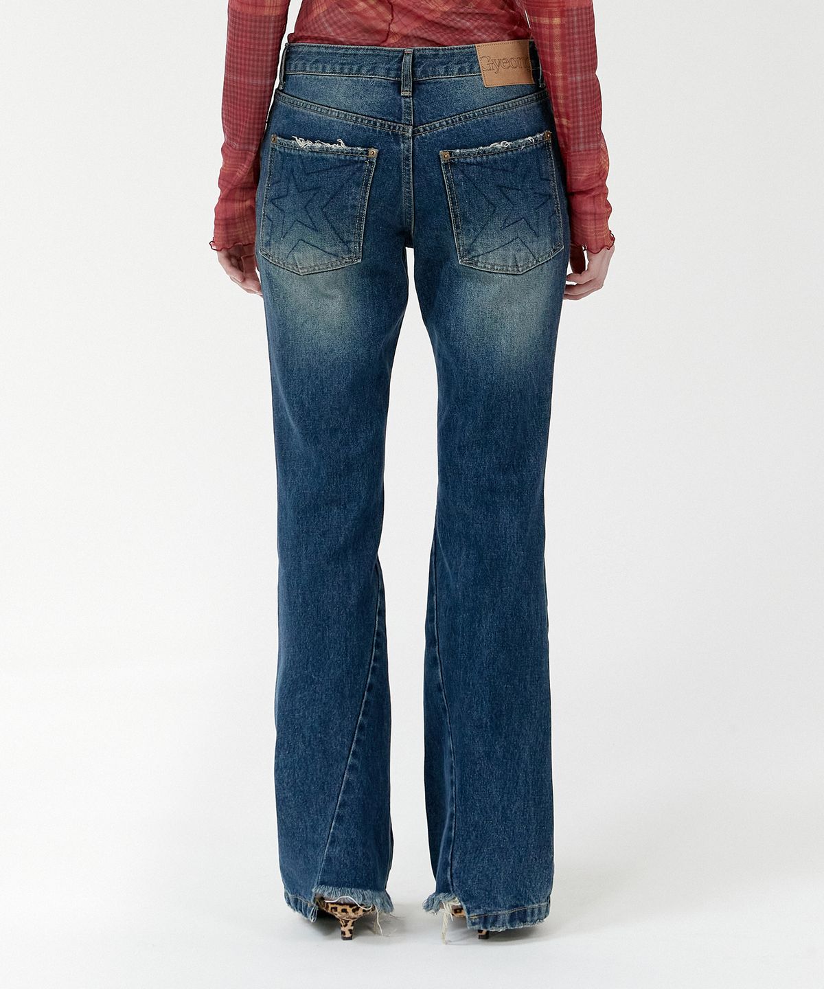 경(GYEONG) Damage Buts Cut Denim Jeans_Deep Blue