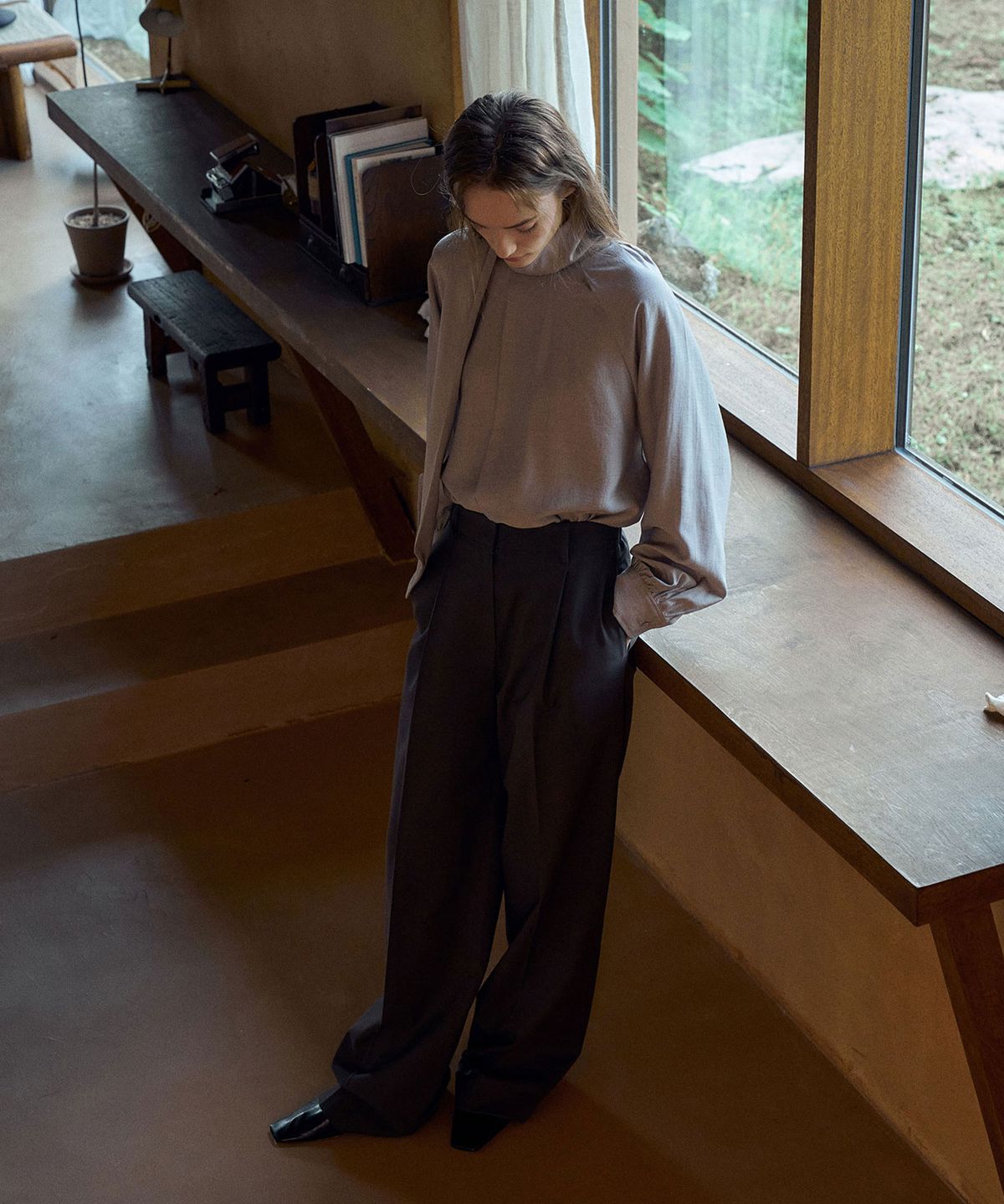 라메레이(LAMEREI) Belted One-tuck Pants[LMBDAUPT501]-Dark Brown