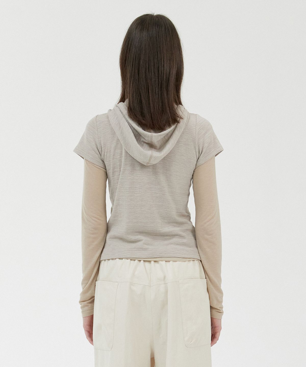 경(GYEONG) Slim Short Sleeve Hoodie_Sand Beige