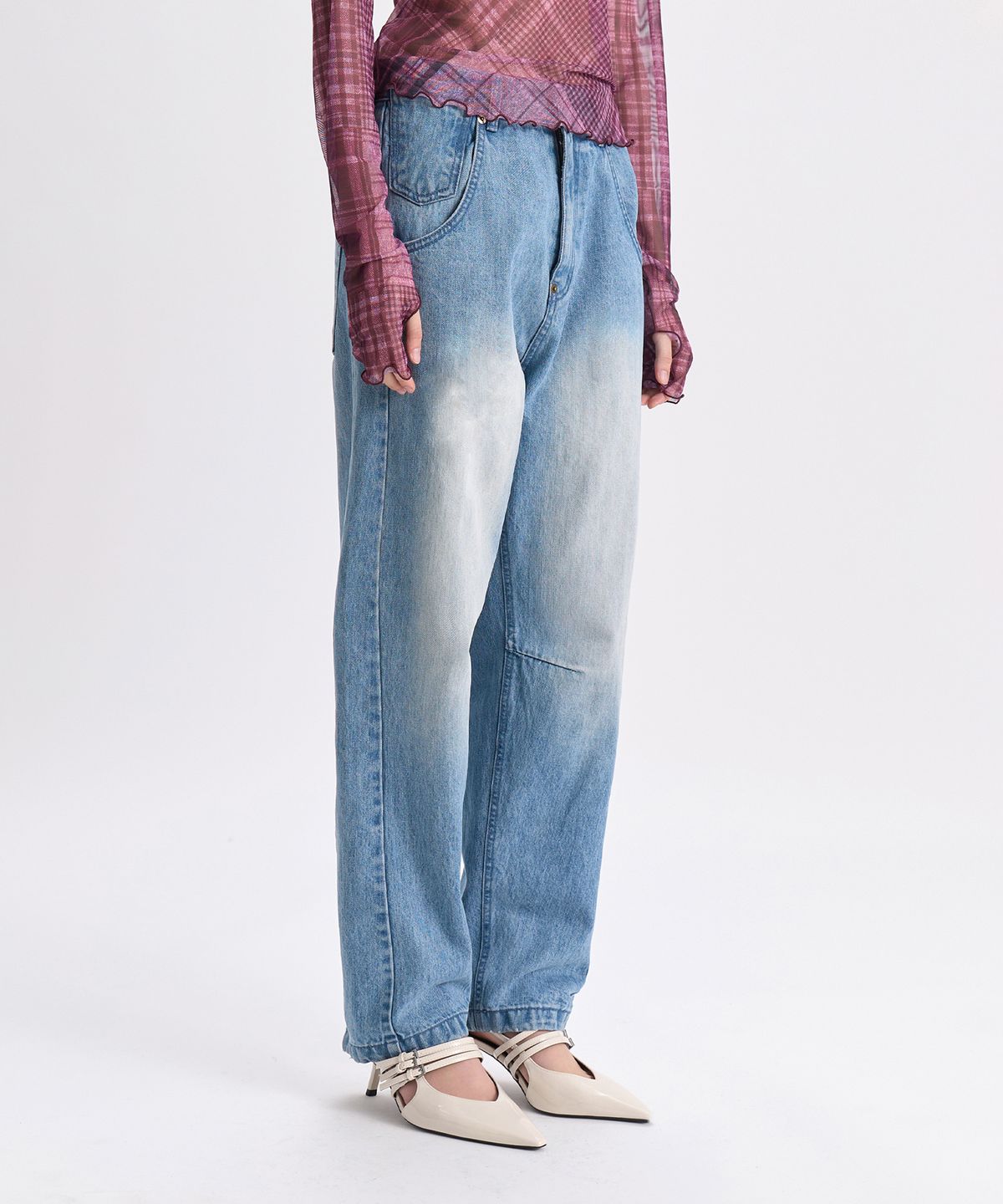 경(GYEONG) Loose Fit Denim Pants_Blue Gray