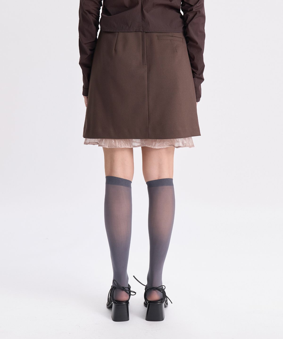 경(GYEONG) Pleats Slit Skirt_Brown