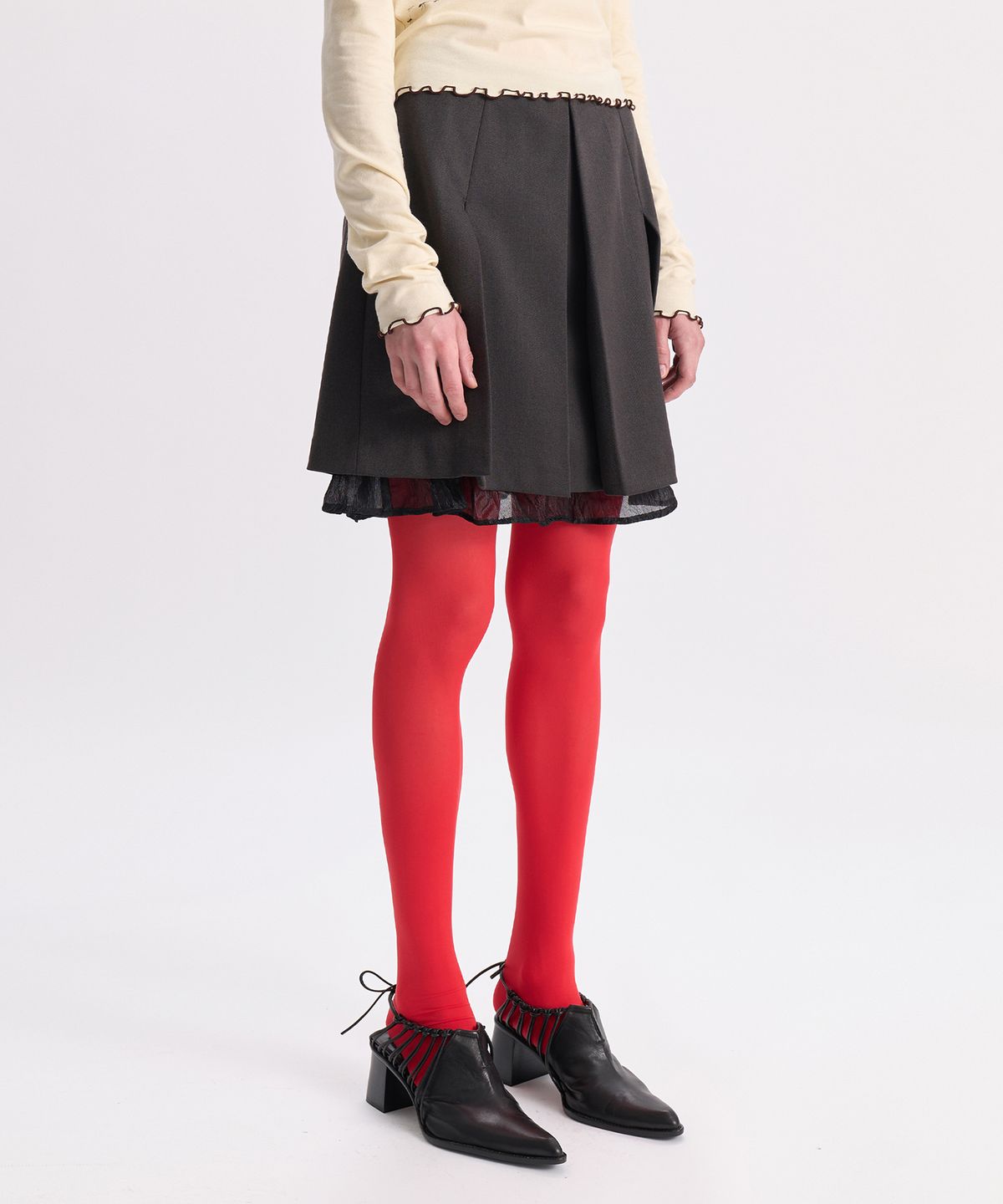 경(GYEONG) Pleats Slit Skirt_Gray