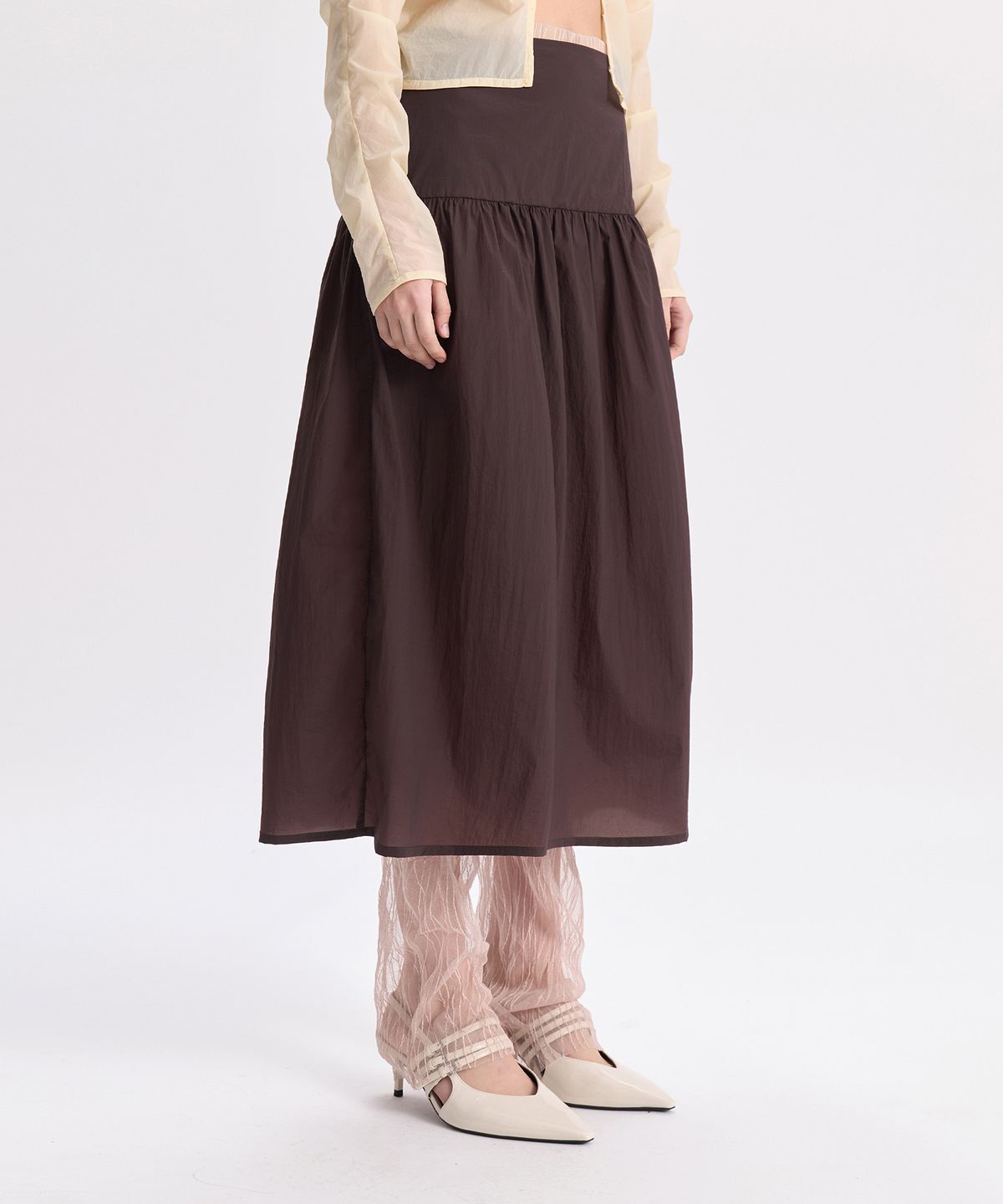 경(GYEONG) Sheer Skirt_Brown