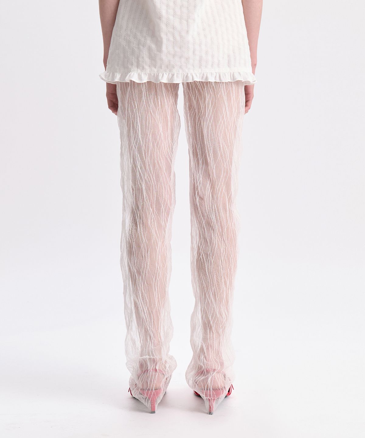 경(GYEONG) Tulle Slim Pants_White