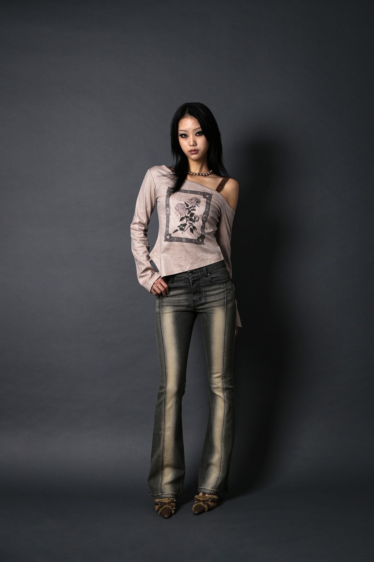 달링유어배드(DARLING, YOU'RE BAD) CORSET HIGHLIGHT BOOTS CUT DENIM #DUST