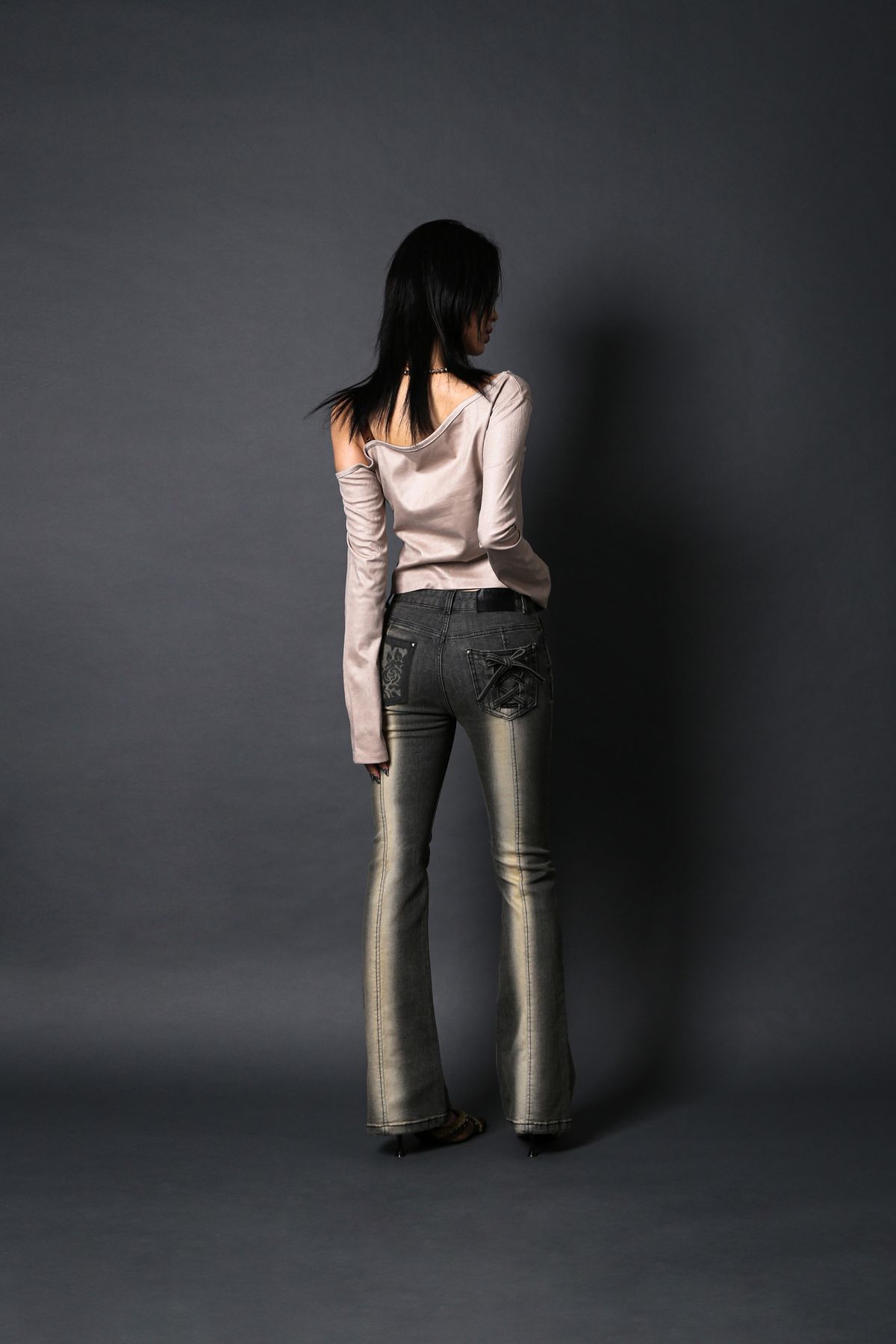 달링유어배드(DARLING, YOU'RE BAD) CORSET HIGHLIGHT BOOTS CUT DENIM #DUST