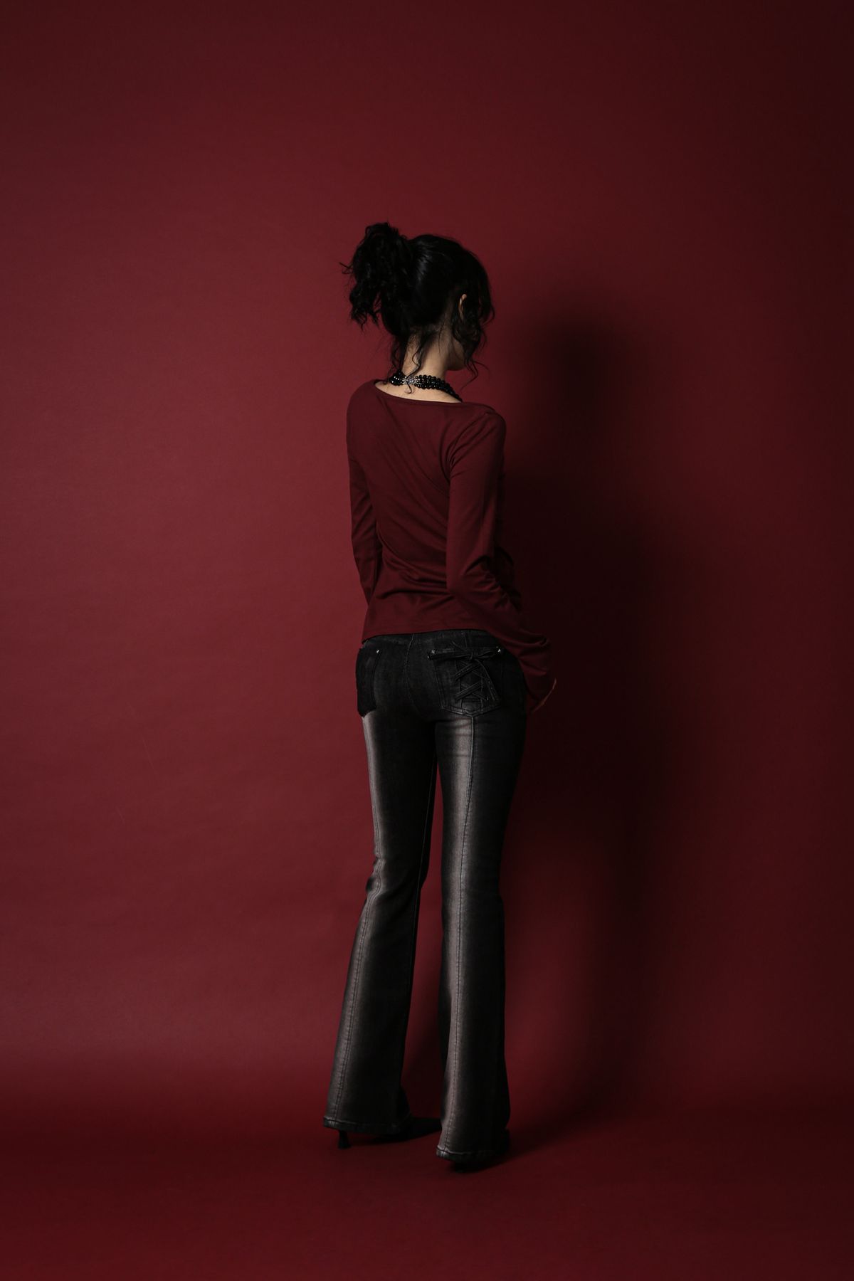 달링유어배드(DARLING, YOU'RE BAD) CORSET HIGHLIGHT BOOTS CUT DENIM #NOIR