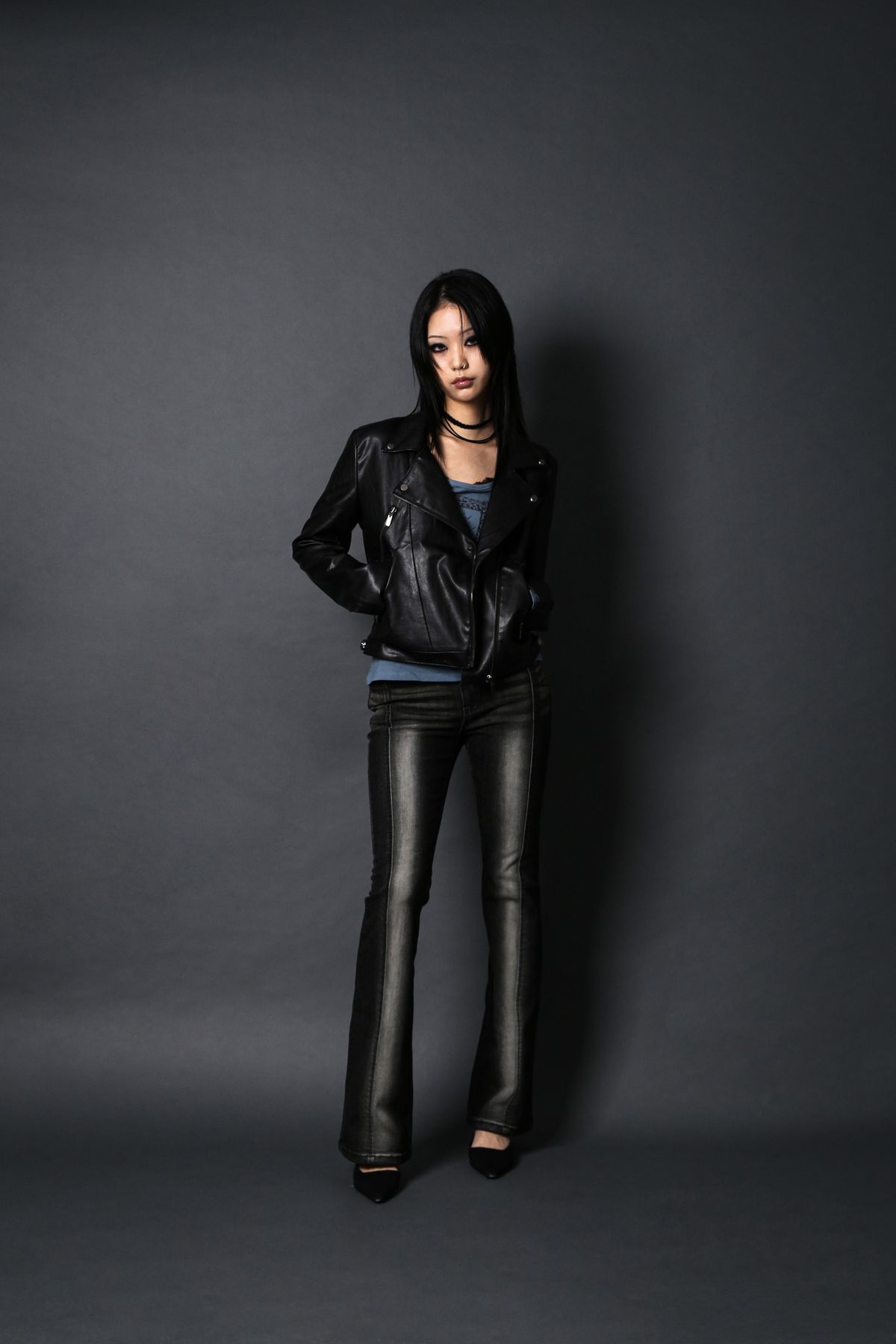 달링유어배드(DARLING, YOU'RE BAD) CORSET HIGHLIGHT BOOTS CUT DENIM #NOIR