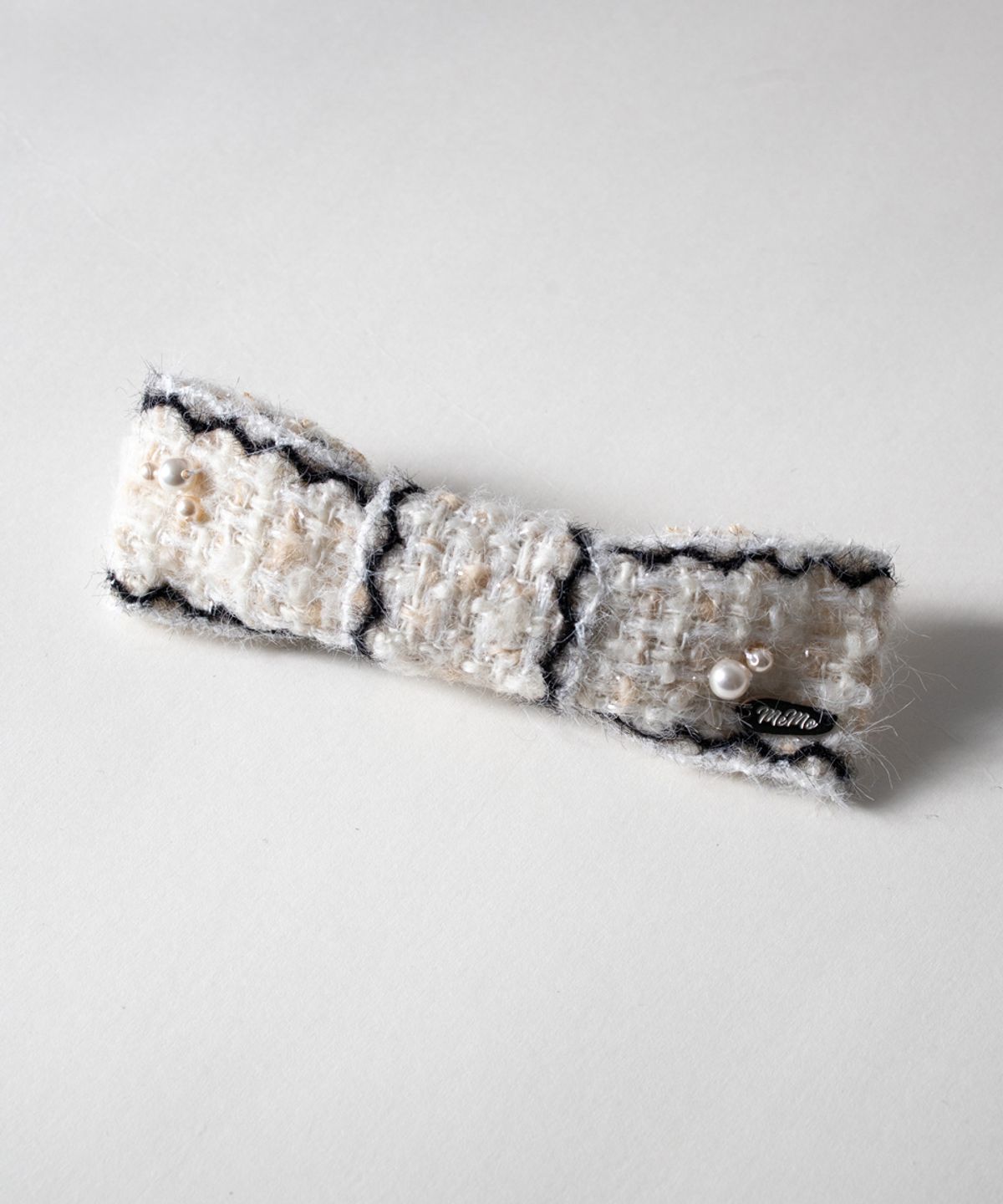 메리모티브(MERRYMOTIVE) Tweed with pearl ribbon hairpin (Ivory)