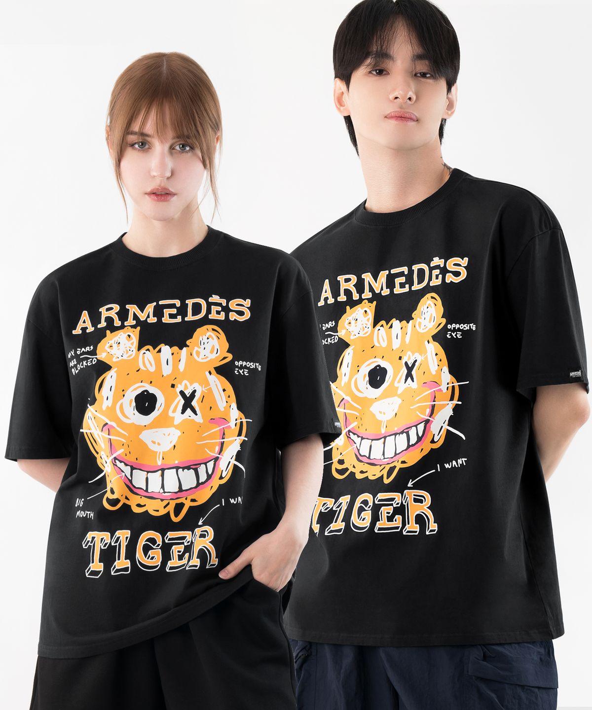 아르메데스(ARMEDES) [2PACK] 면 16수 오버핏 아트그래픽 반팔티셔츠 (1026)