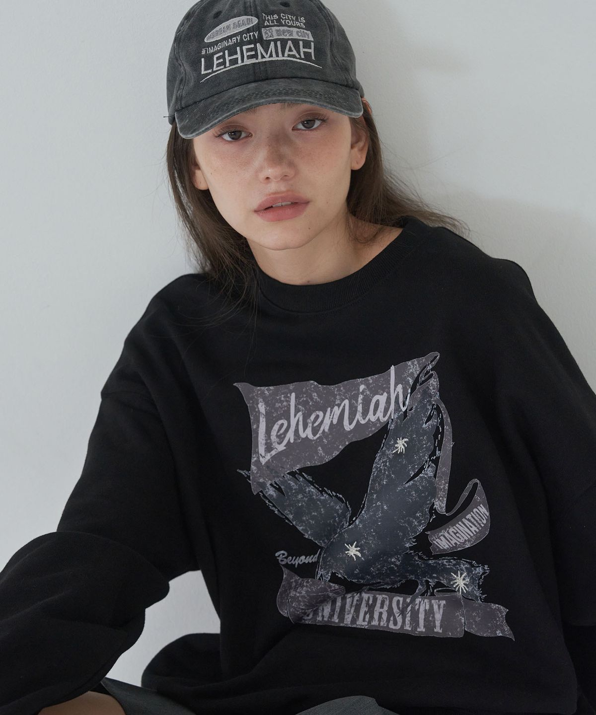 르헤미아(LEHEMIAH) embroidered eagle sweatshirt [Black]