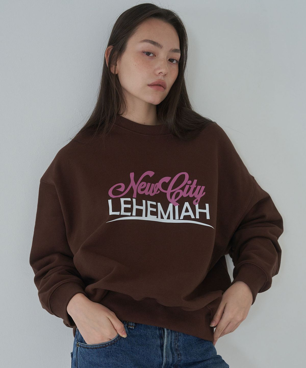 르헤미아(LEHEMIAH) New city logo sweatshirt [Brown]