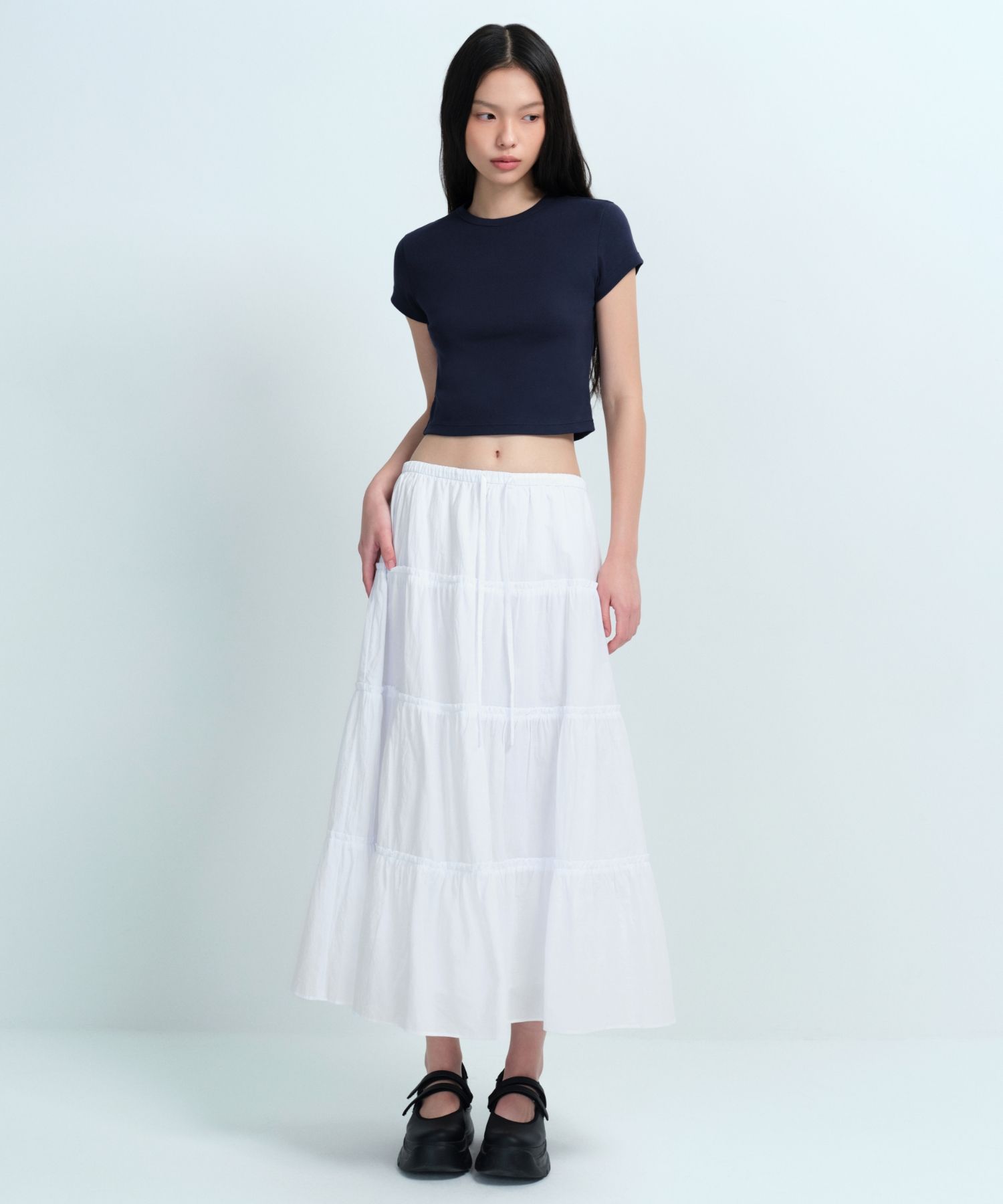スカート musinsastandardwoman Women's Crinkle Long Skirt White MWCKS2 MUSINSA | MUSINSA STANDARD WOMAN Women's Cotton Tiered Long