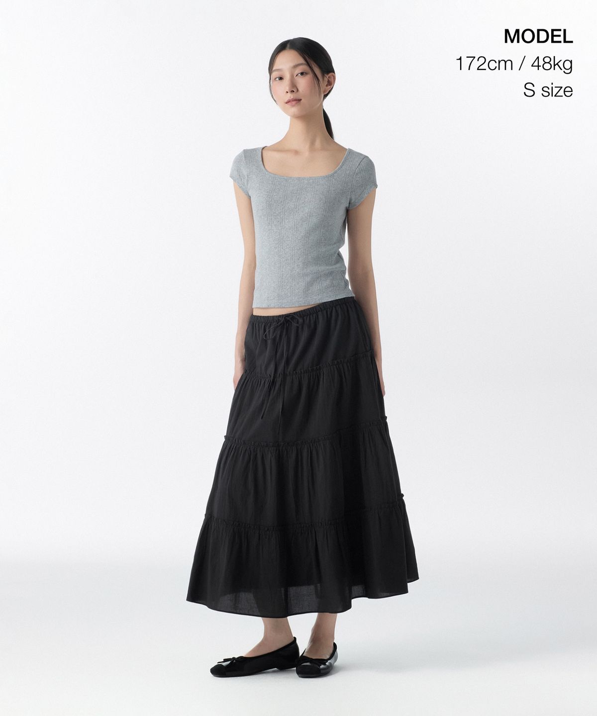 무신사 스탠다드 우먼(MUSINSA STANDARD WOMAN) 우먼즈 코튼 티어드 롱 스커트 [블랙]