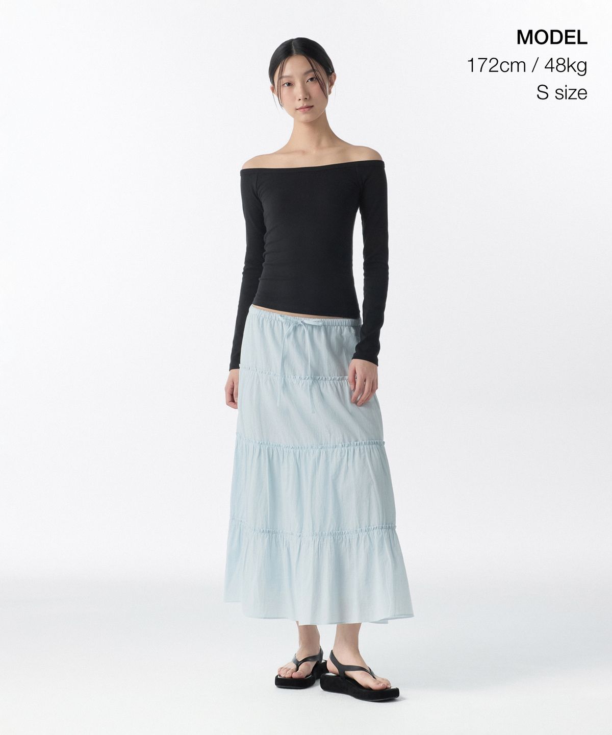 무신사 스탠다드 우먼(MUSINSA STANDARD WOMAN) 우먼즈 코튼 티어드 롱 스커트 [페일 블루]
