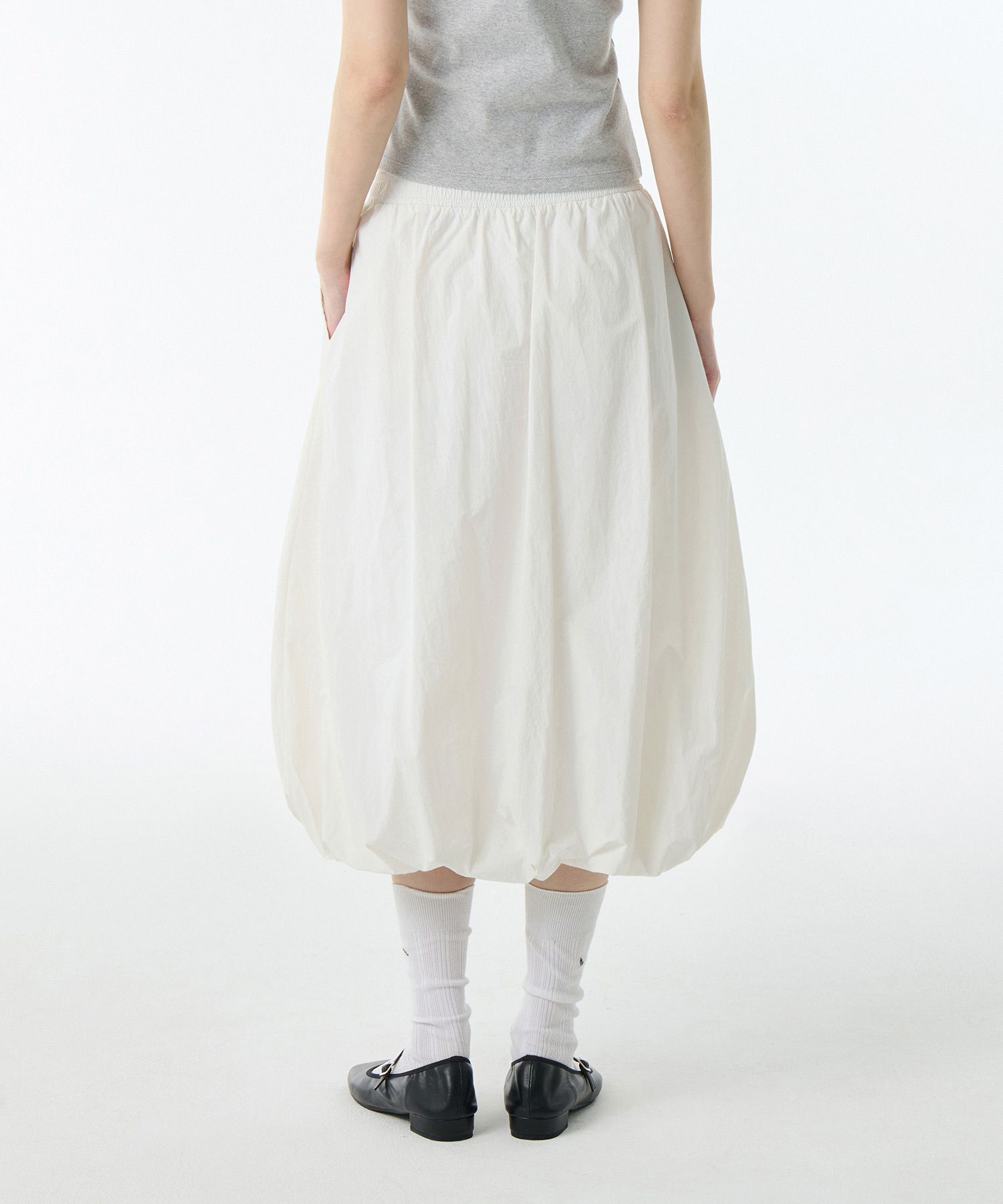 【BAON】Sanpco Balloon Nylon Banding Midi Skirt NWT Zara nylon balloon midi skirt