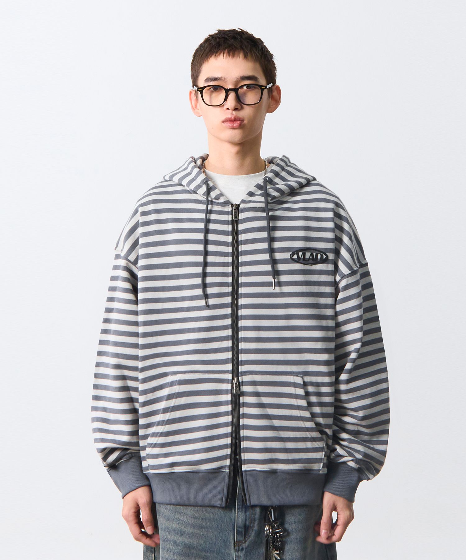 MUSINSA公式 | DIMITRI BLACK VLAD Stripe Logo Hooded Zip-Up_Gray