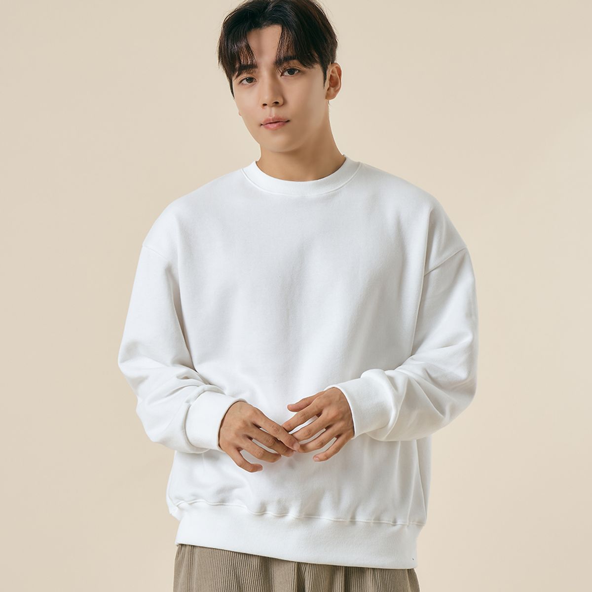 엘엑스티(LXT) 솔리드 코튼 헤비웨이트 오버 맨투맨 [화이트]