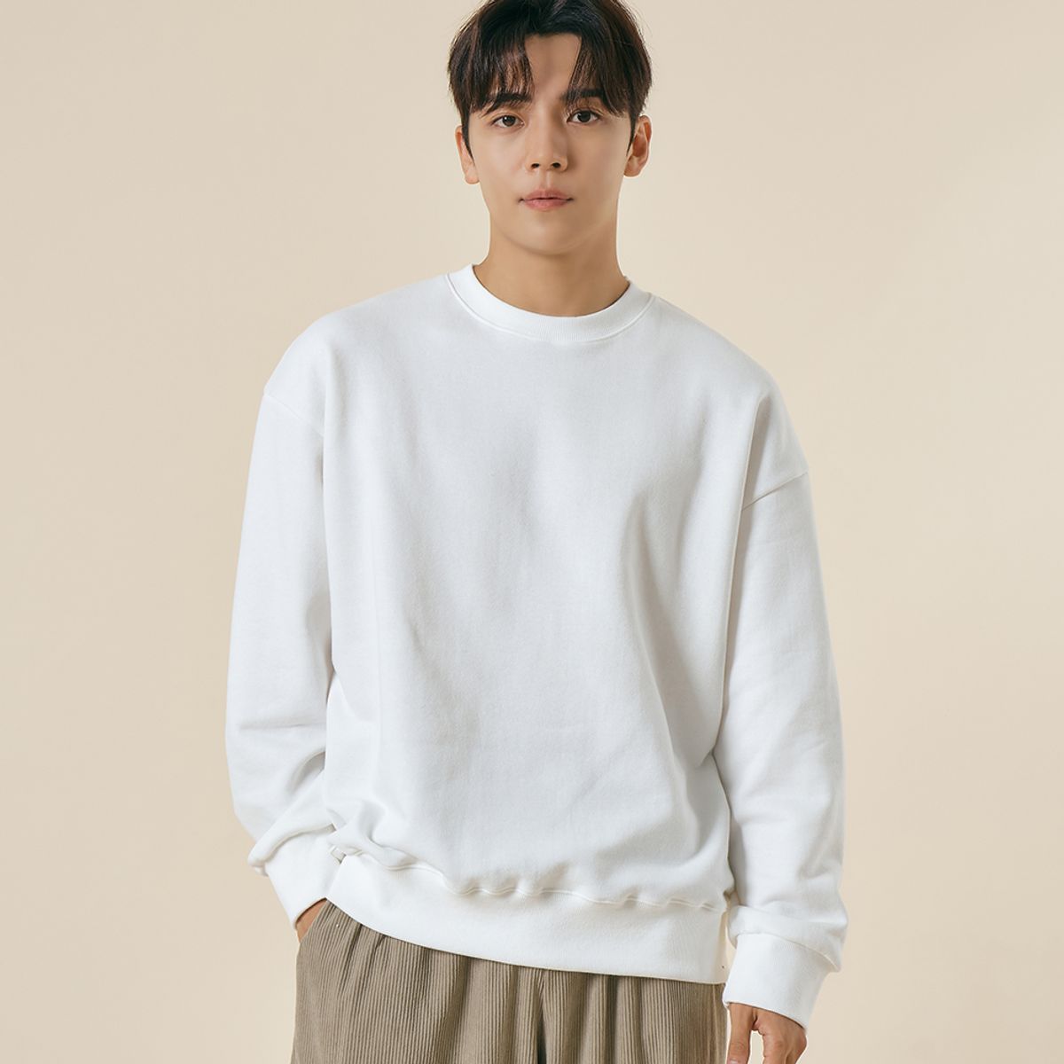 엘엑스티(LXT) 솔리드 코튼 헤비웨이트 오버 맨투맨 [화이트]