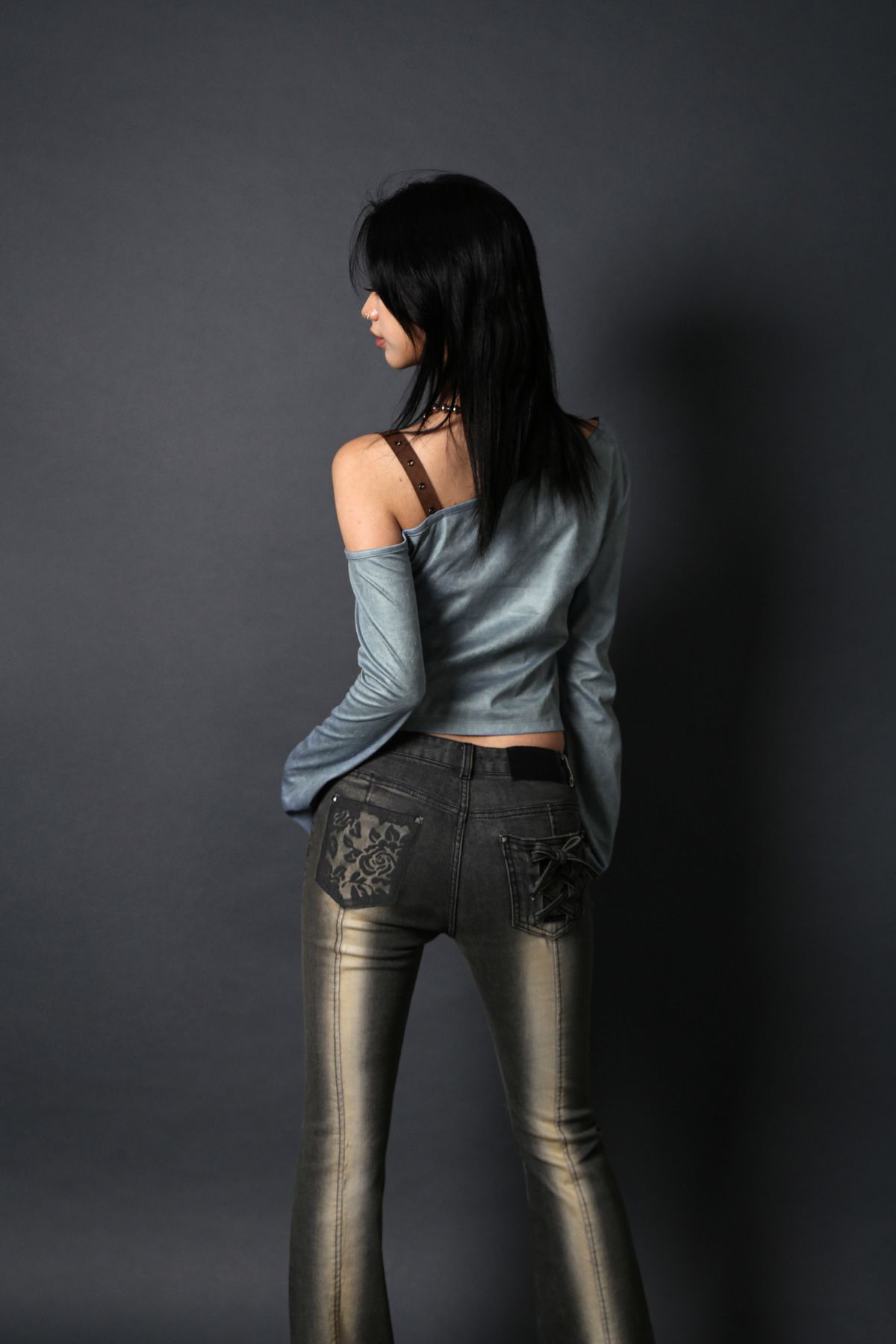 달링유어배드(DARLING, YOU'RE BAD) ONE SHOULDER SUEDE TOP #EMERALD BLUE