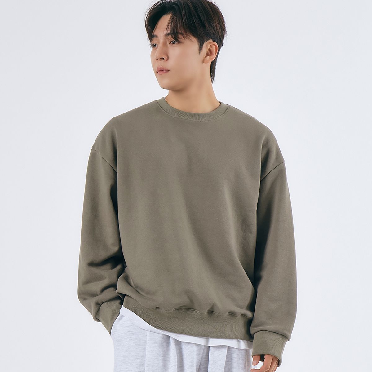 엘엑스티(LXT) 솔리드 코튼 헤비웨이트 오버 맨투맨 [카키]