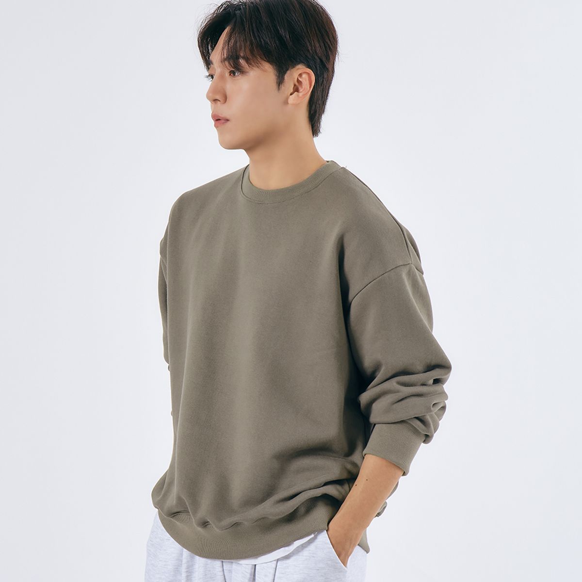 엘엑스티(LXT) 솔리드 코튼 헤비웨이트 오버 맨투맨 [카키]
