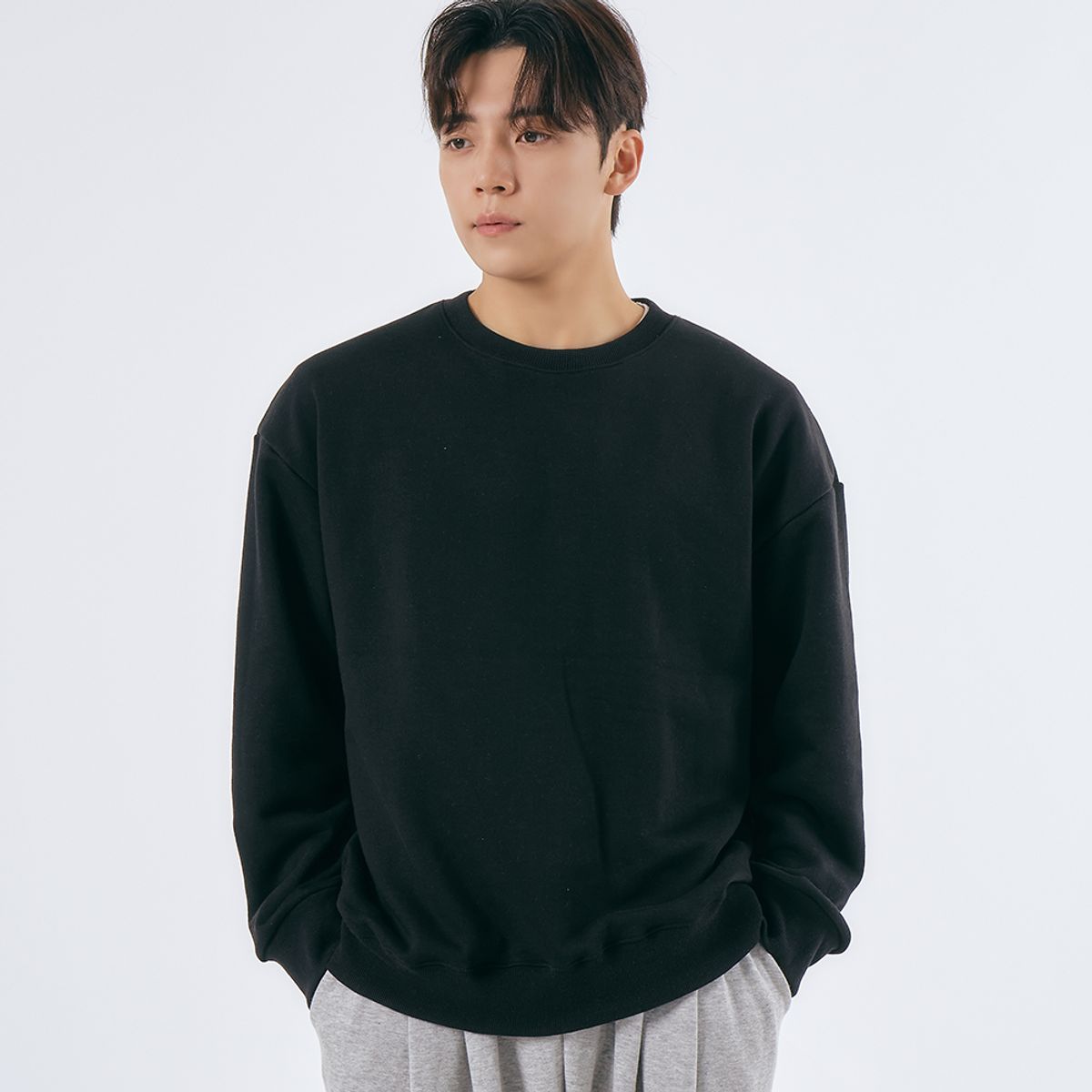 엘엑스티(LXT) 솔리드 코튼 헤비웨이트 오버 맨투맨 [블랙]