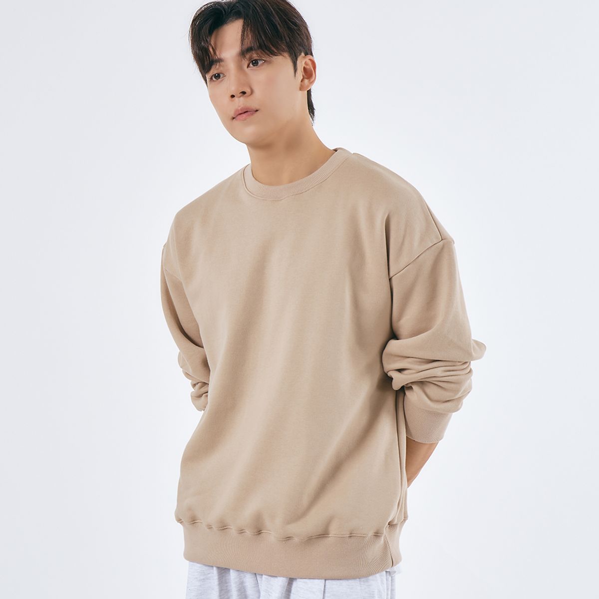 엘엑스티(LXT) 솔리드 코튼 헤비웨이트 오버 맨투맨 [베이지]