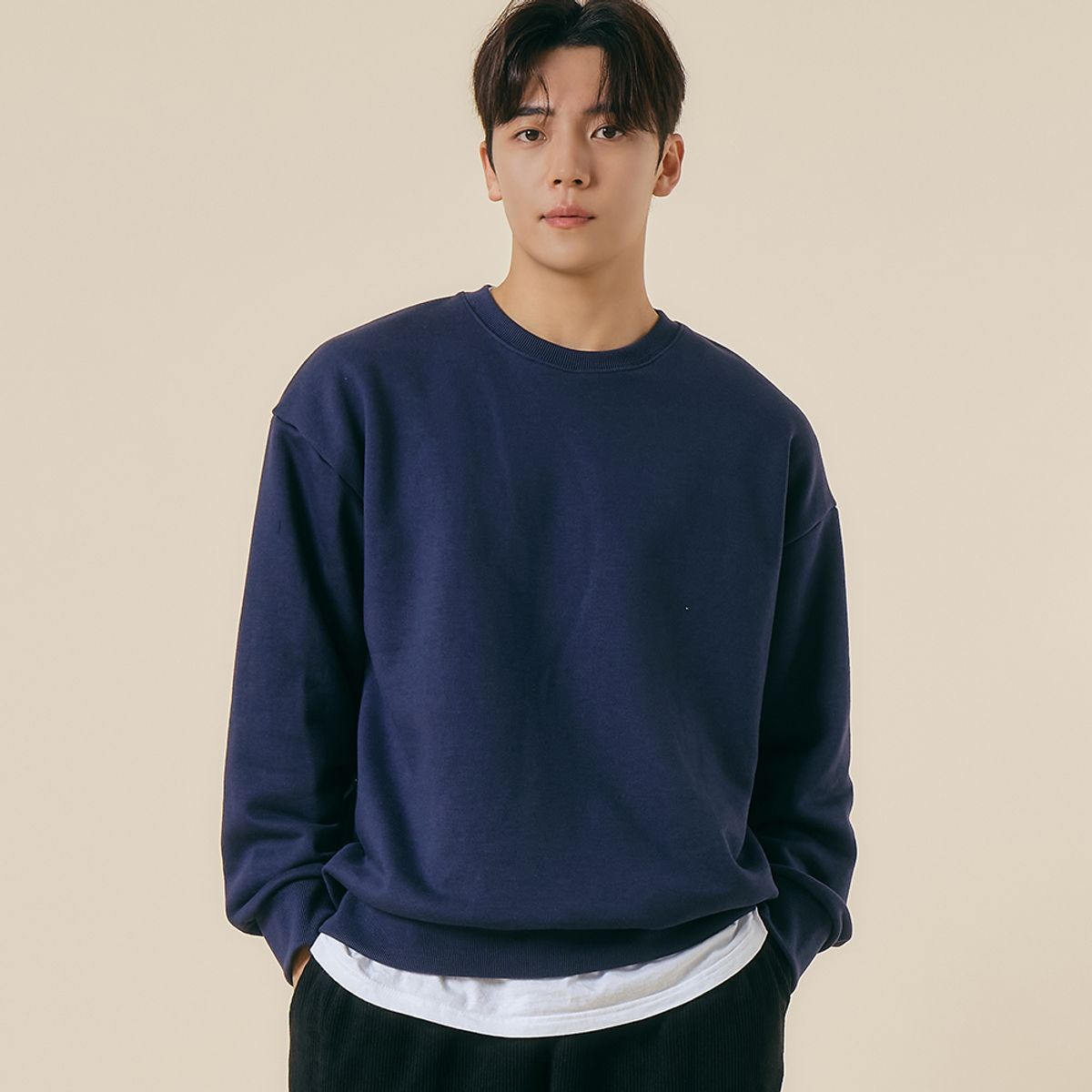 엘엑스티(LXT) 솔리드 코튼 헤비웨이트 오버 맨투맨 [네이비]