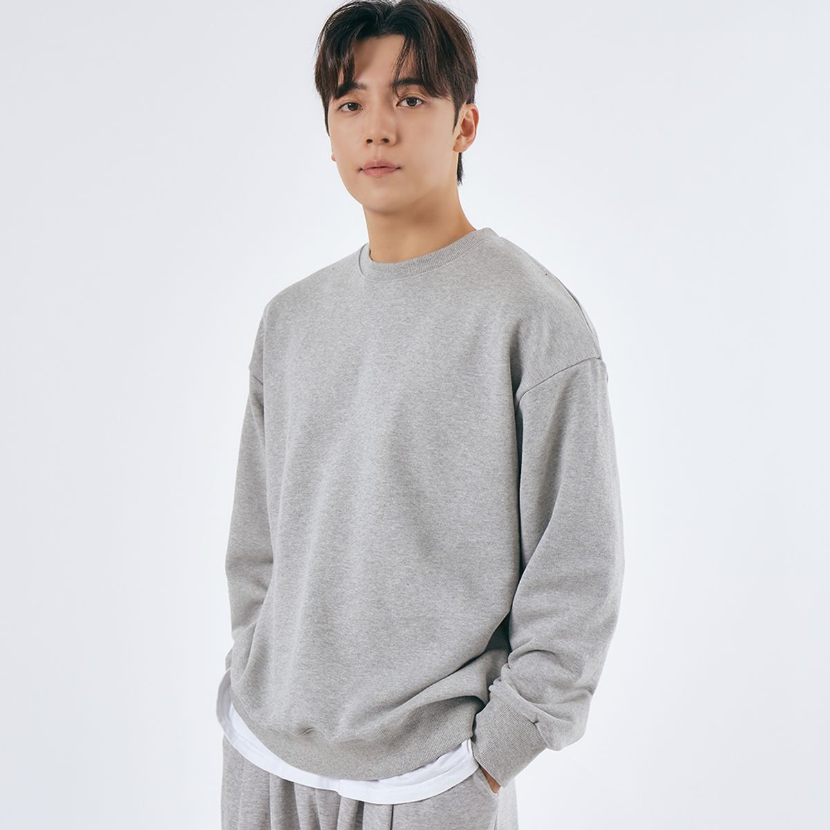 엘엑스티(LXT) 솔리드 코튼 헤비웨이트 오버 맨투맨 [그레이]