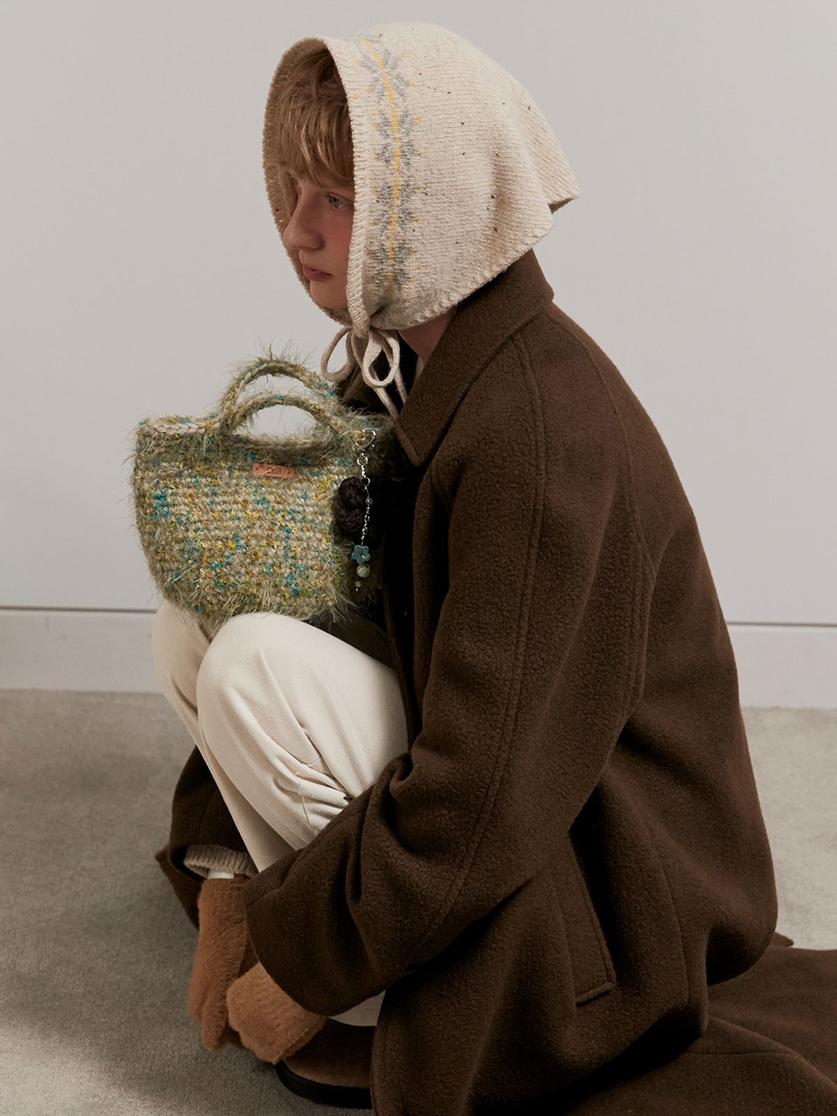 오앨(OUEL) HANDMADE BOUCLE KNIT MINI BAG_GREEN