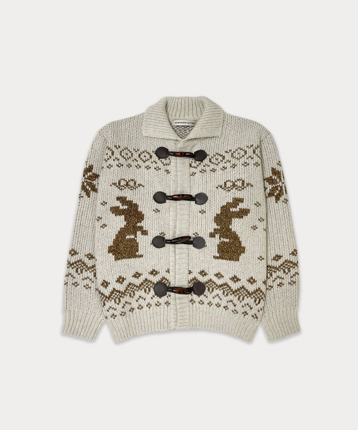 썸웨어버터(SOMEWHEREBUTTER) Rabbit Wool Cowichan Cardigan - Oatmeal
