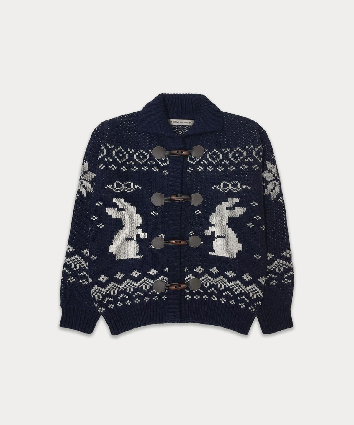 썸웨어버터(SOMEWHEREBUTTER) Rabbit Wool Cowichan Cardigan - Navy