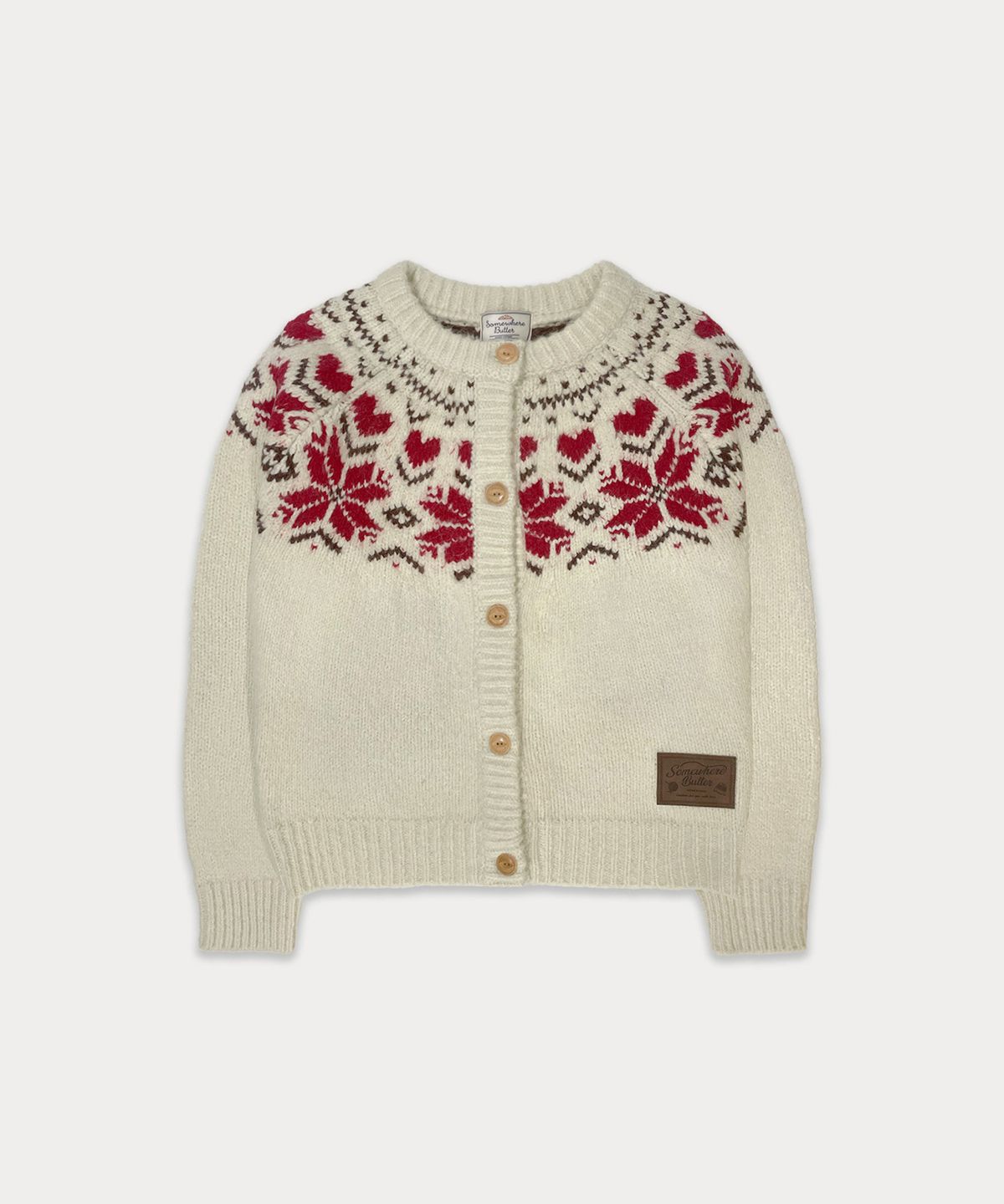 썸웨어버터(SOMEWHEREBUTTER) Heart Alpaca Nordic Cardigan - Ivory