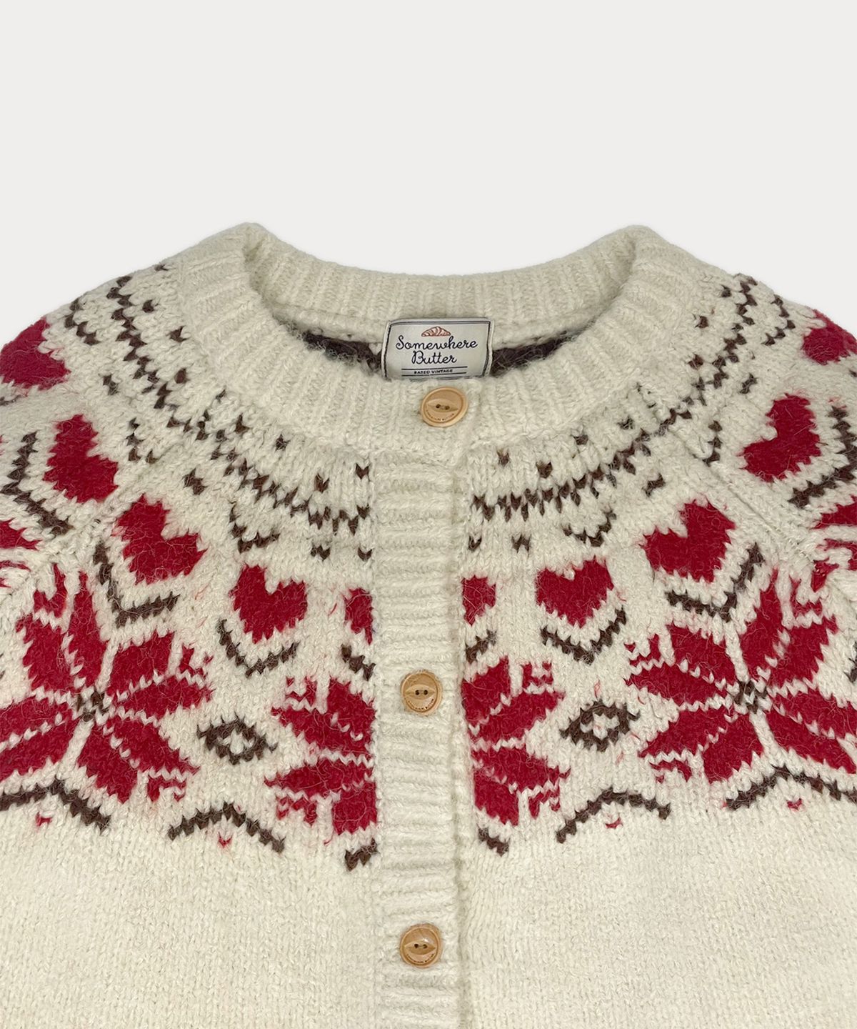 썸웨어버터(SOMEWHEREBUTTER) Heart Alpaca Nordic Cardigan - Ivory