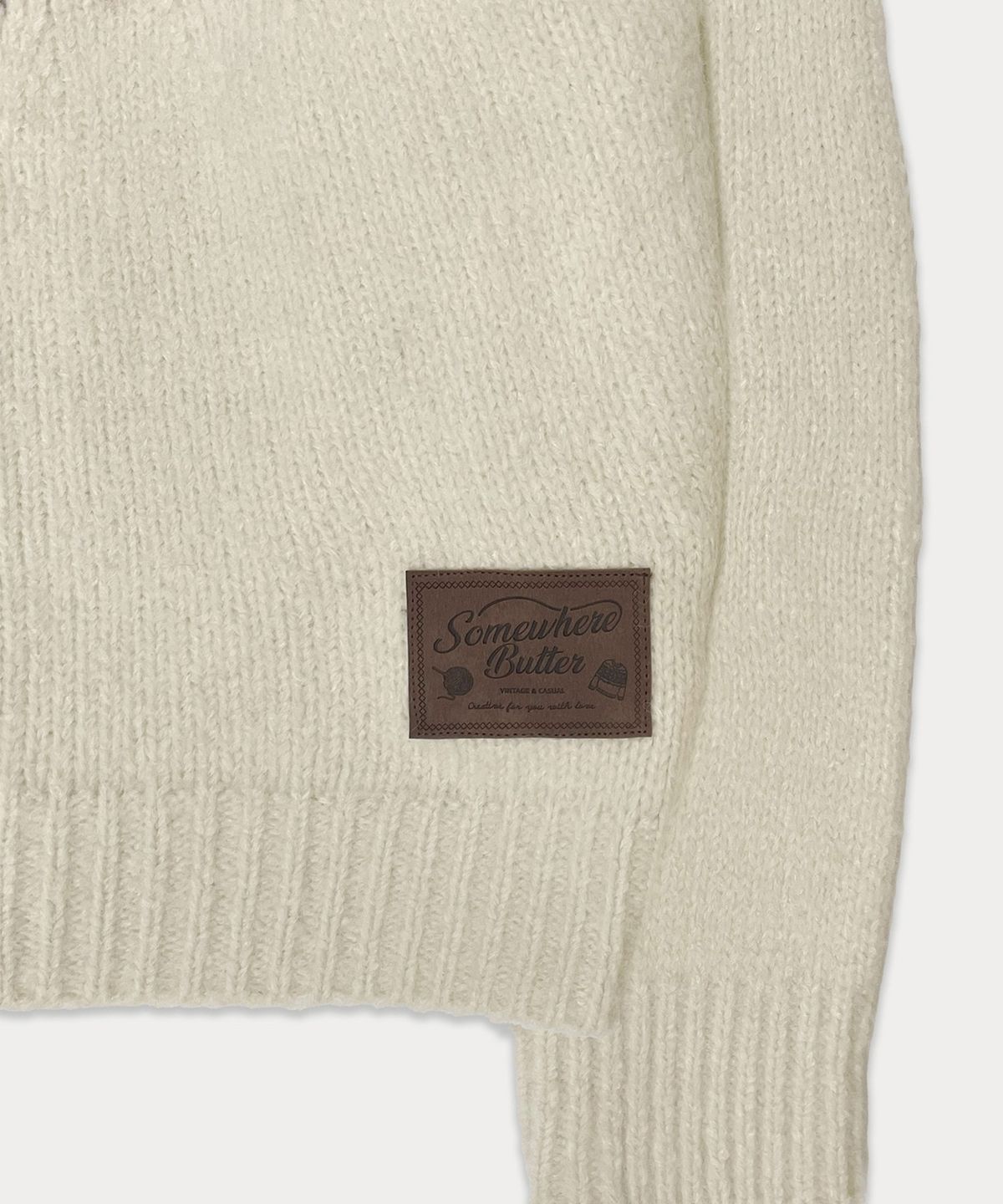 썸웨어버터(SOMEWHEREBUTTER) Heart Alpaca Nordic Cardigan - Ivory