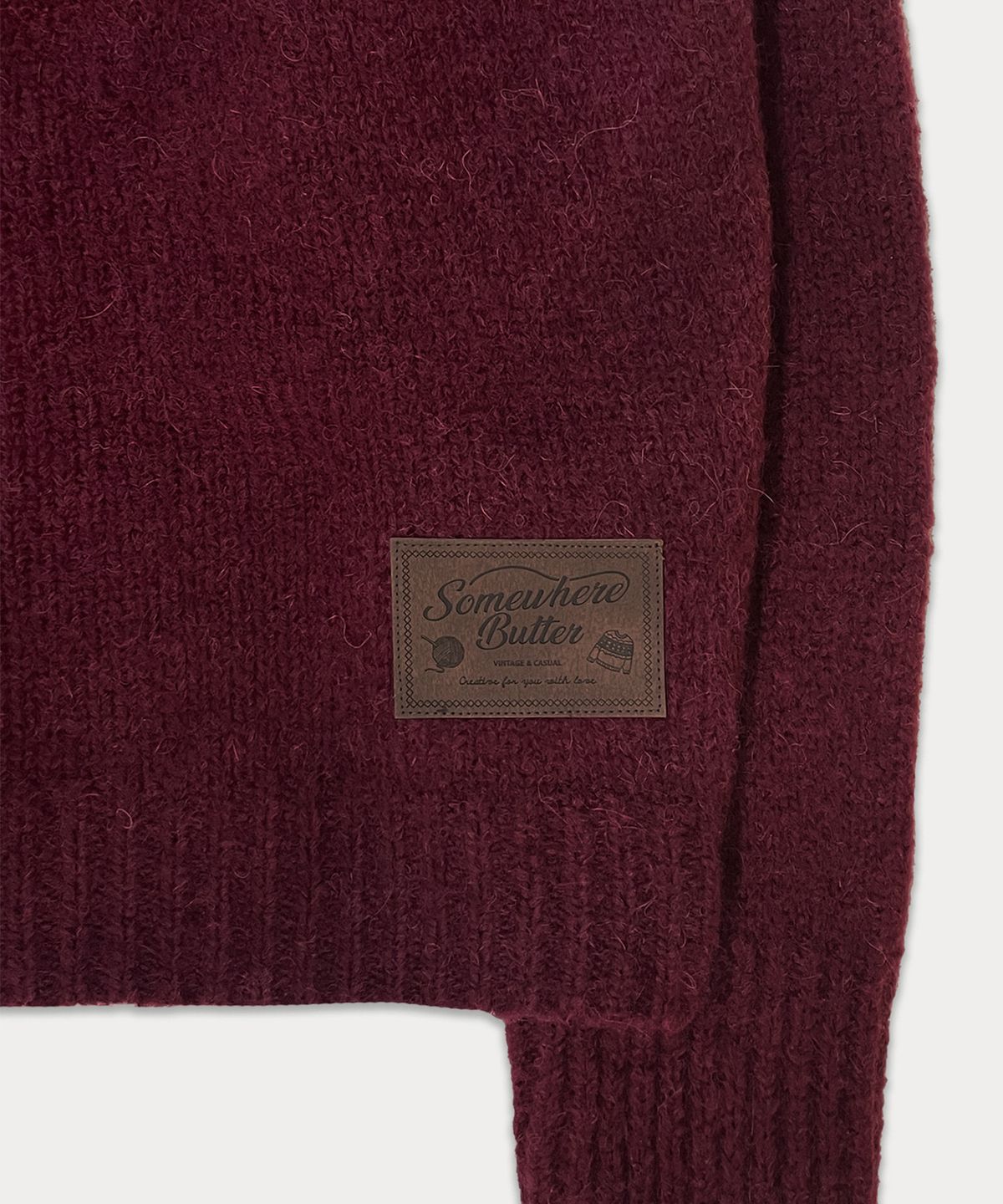 썸웨어버터(SOMEWHEREBUTTER) Heart Alpaca Nordic Cardigan - Burgundy