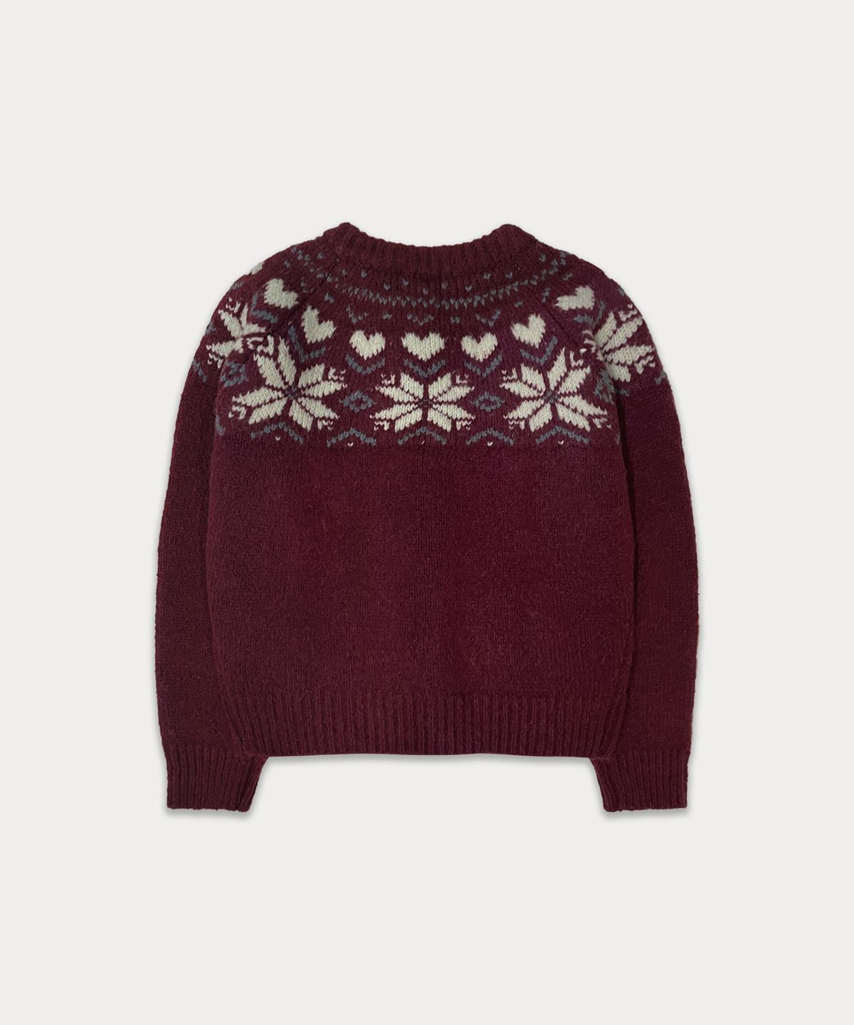 썸웨어버터(SOMEWHEREBUTTER) Heart Alpaca Nordic Cardigan - Burgundy