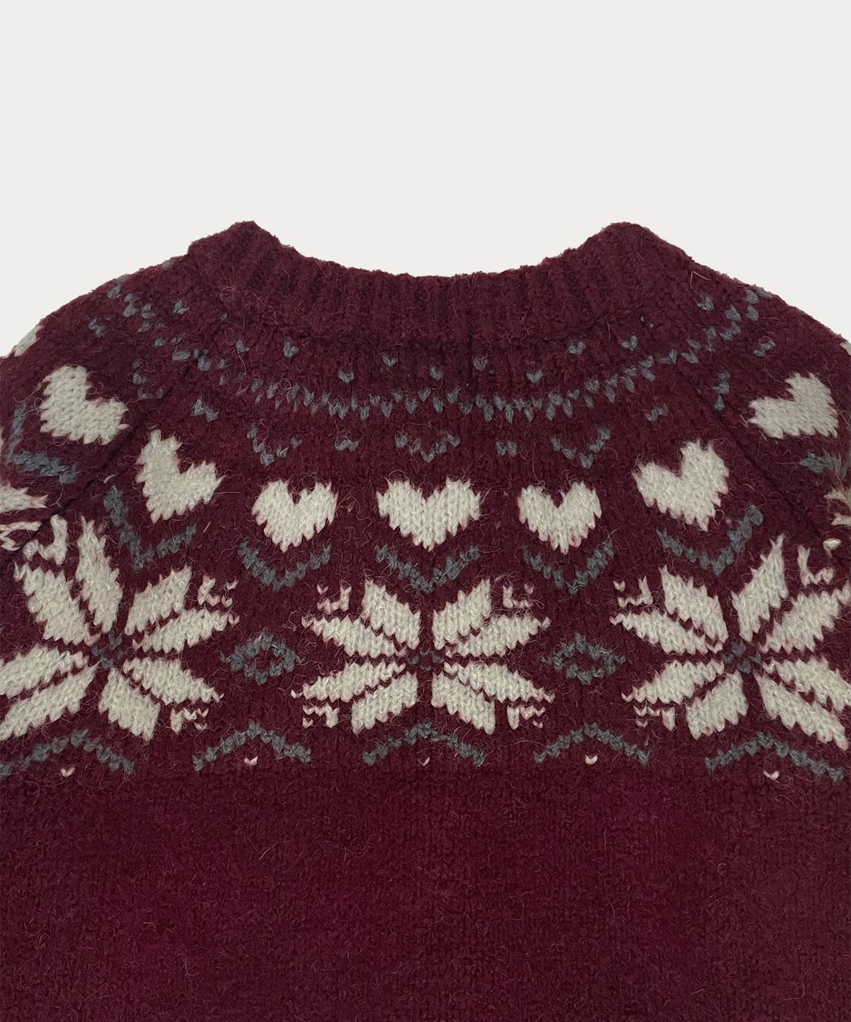 썸웨어버터(SOMEWHEREBUTTER) Heart Alpaca Nordic Cardigan - Burgundy