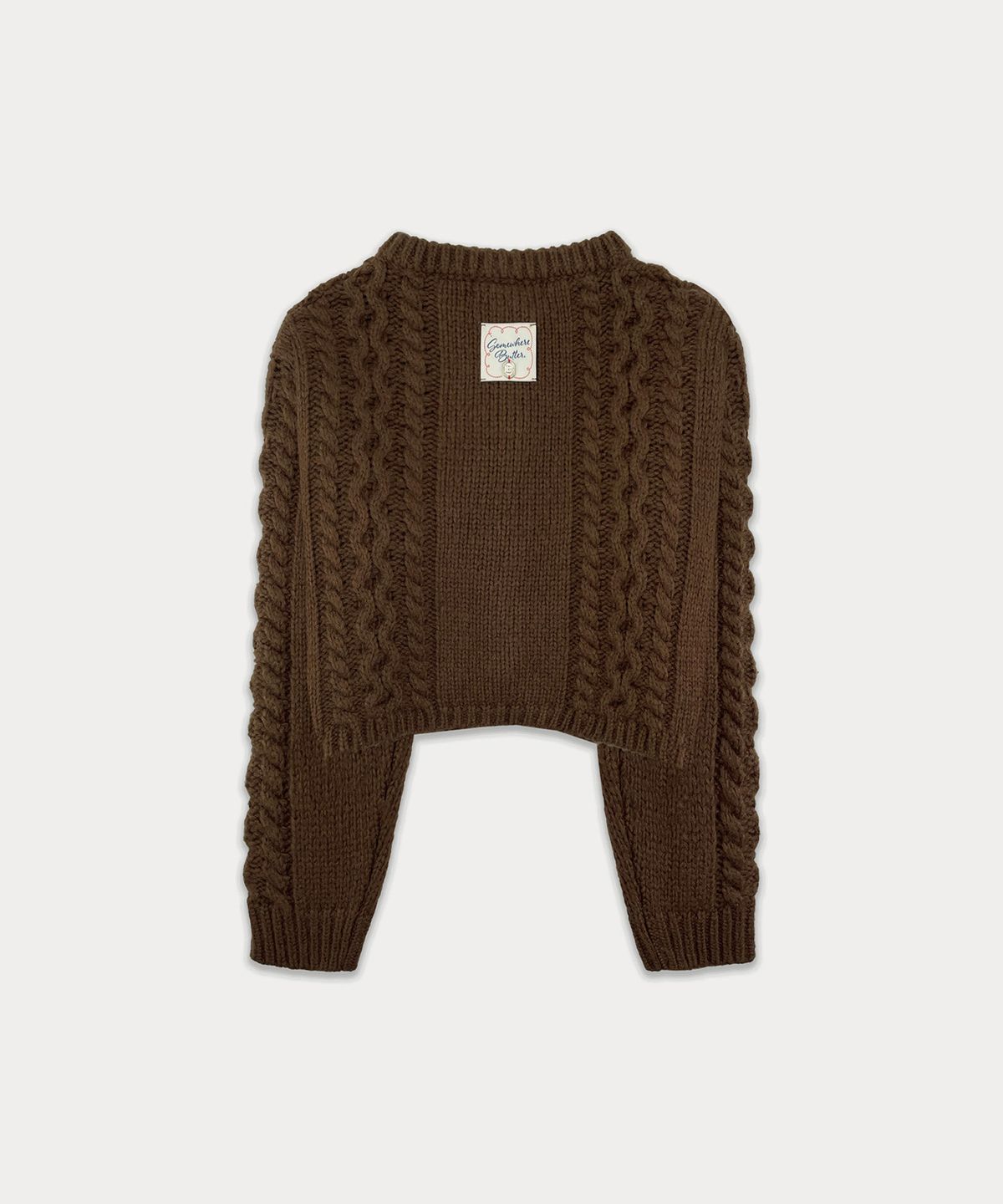 썸웨어버터(SOMEWHEREBUTTER) Woodbutton Cable Cardigan - Brown