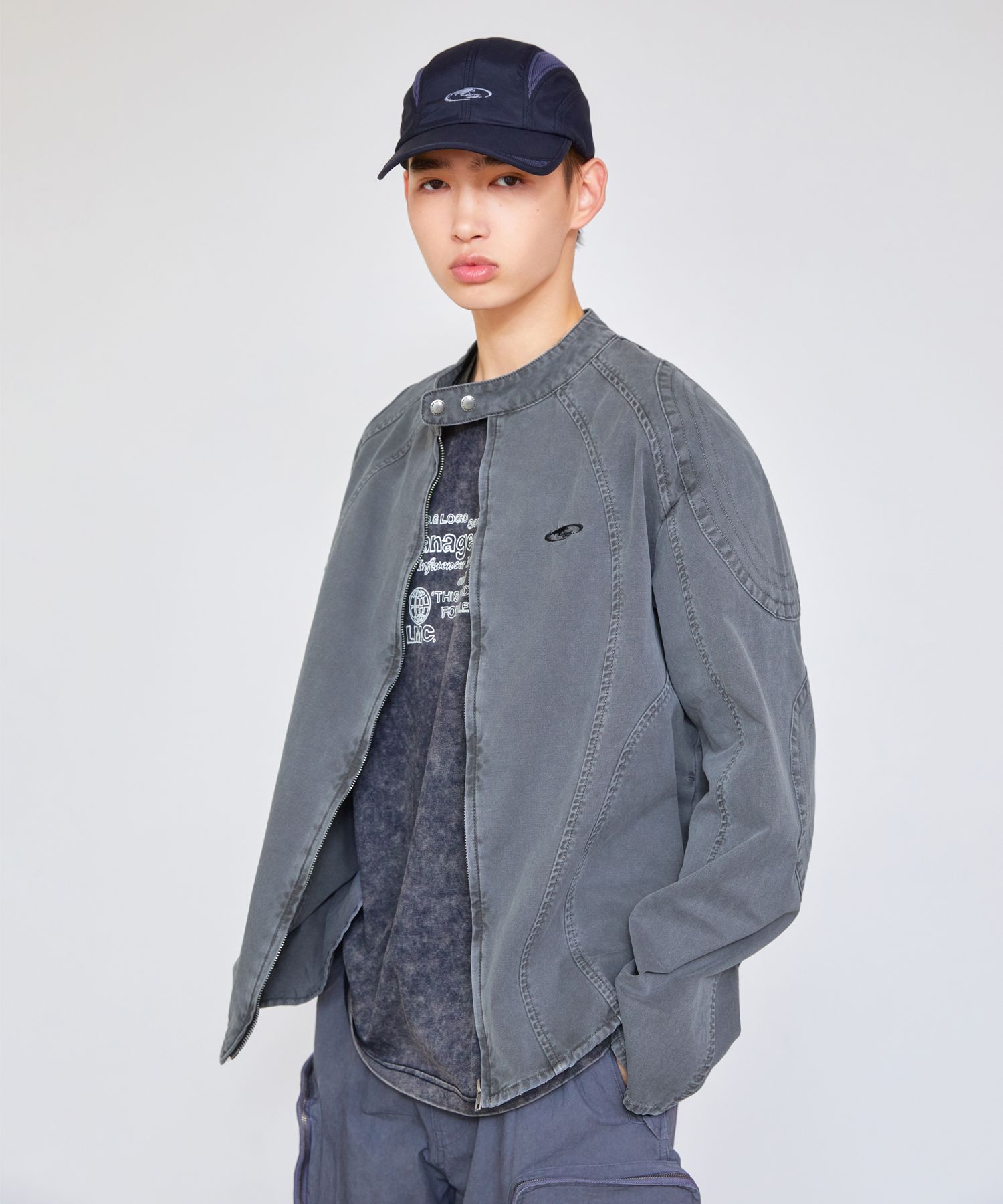 [ LMC]★25SS★韓国人気★PIGMENT DYED OVAL GLOBE BIKER JACKET MUSINSA | LMC PIGMENT DYED OVAL GLOBE BIKER JACKET gray
