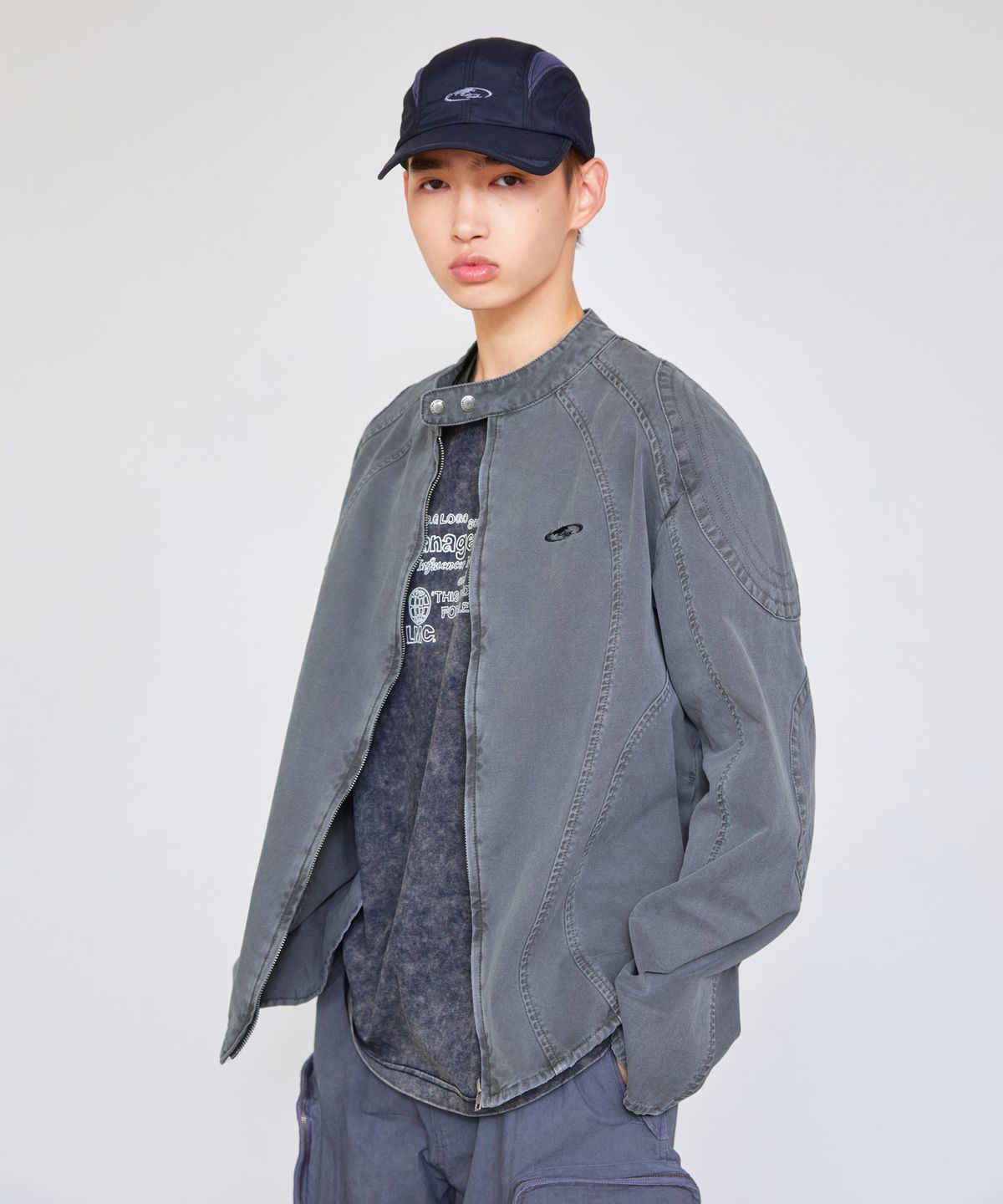 엘엠씨(LMC) PIGMENT DYED OVAL GLOBE BIKER JACKET gray