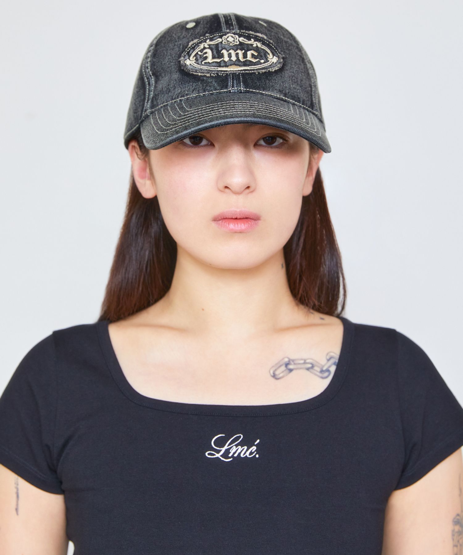 MUSINSA公式 | LMC WASHED DENIM GOTHIC OVAL 6PANEL CAP dark teal
