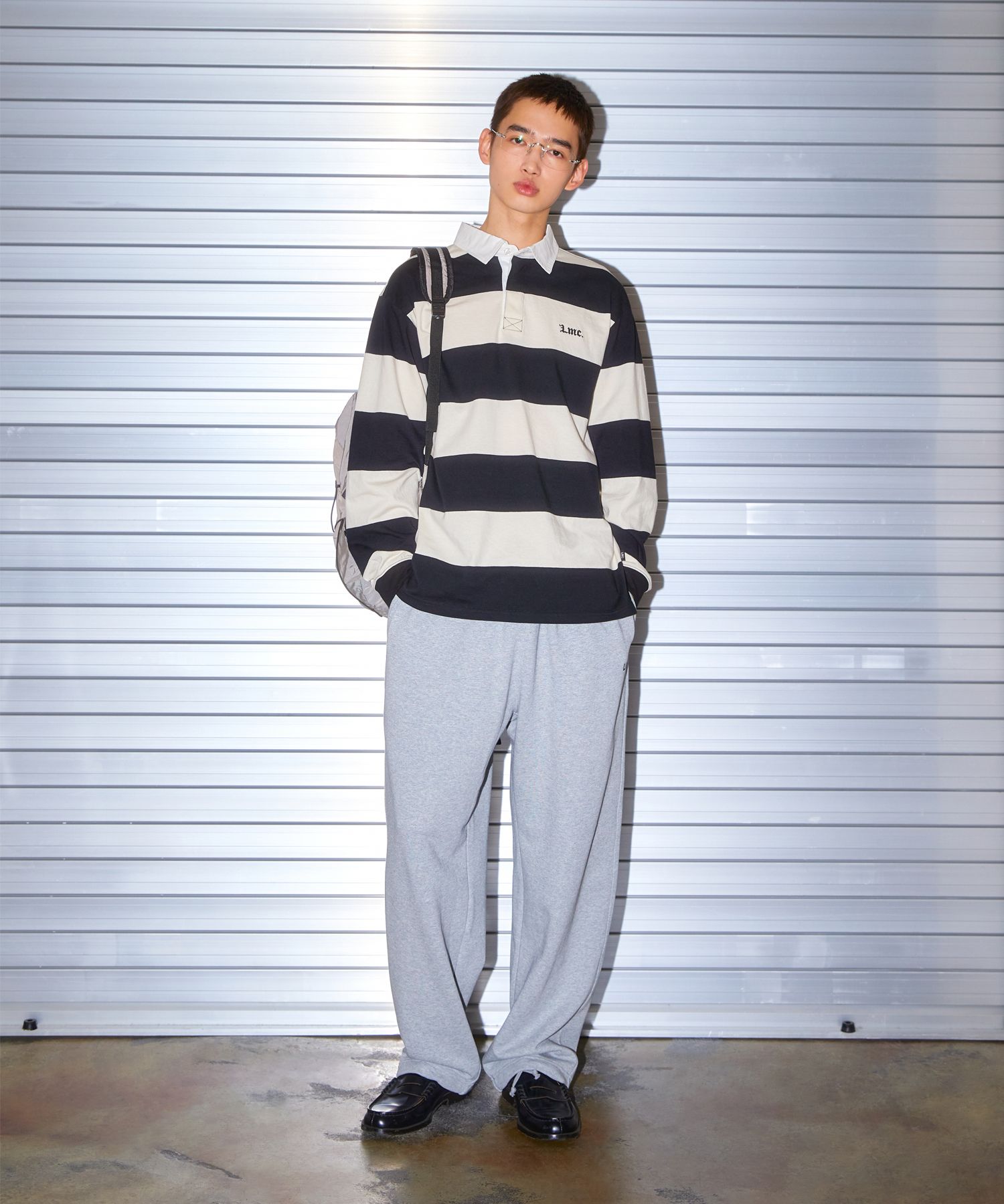 MUSINSA | LMC STRIPE GOTHIC NAME RUGBY SHIRT black